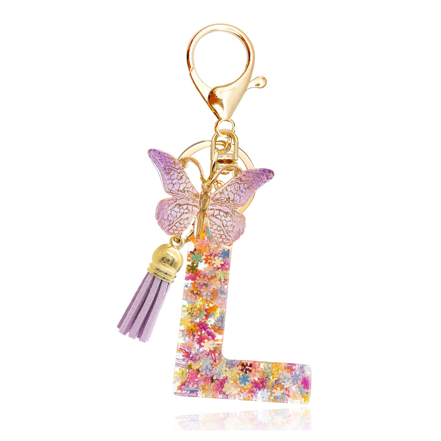 Fashion Alphabet Initial Letter Keychain Tassel Butterfly Pendant Key Ring for Purse Handbags Women Girl