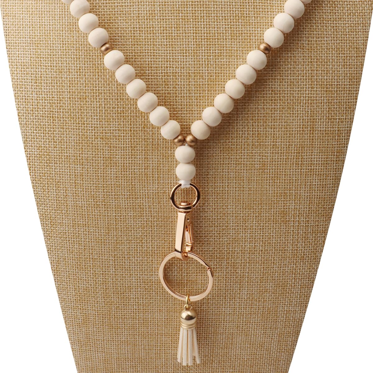 Teacher Lanyard with ID Holder, Fashion Wood Beaded Lanyard for Keys, Super Cute Boho Breakaway Lanyard for Women