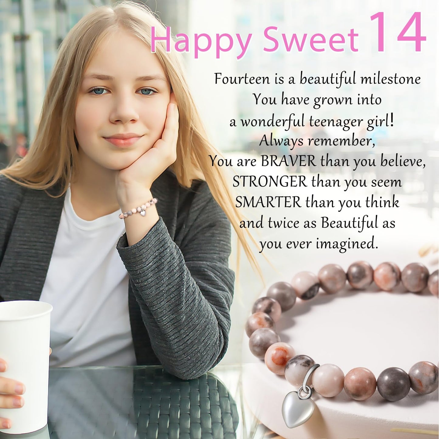 jewelrycard 13-60 Birthday Gifts for Women Girls, Natural Stone Bracelet for Women, 13 16 21 40 50 Year old Gifts for Daughter Mom Gradma
