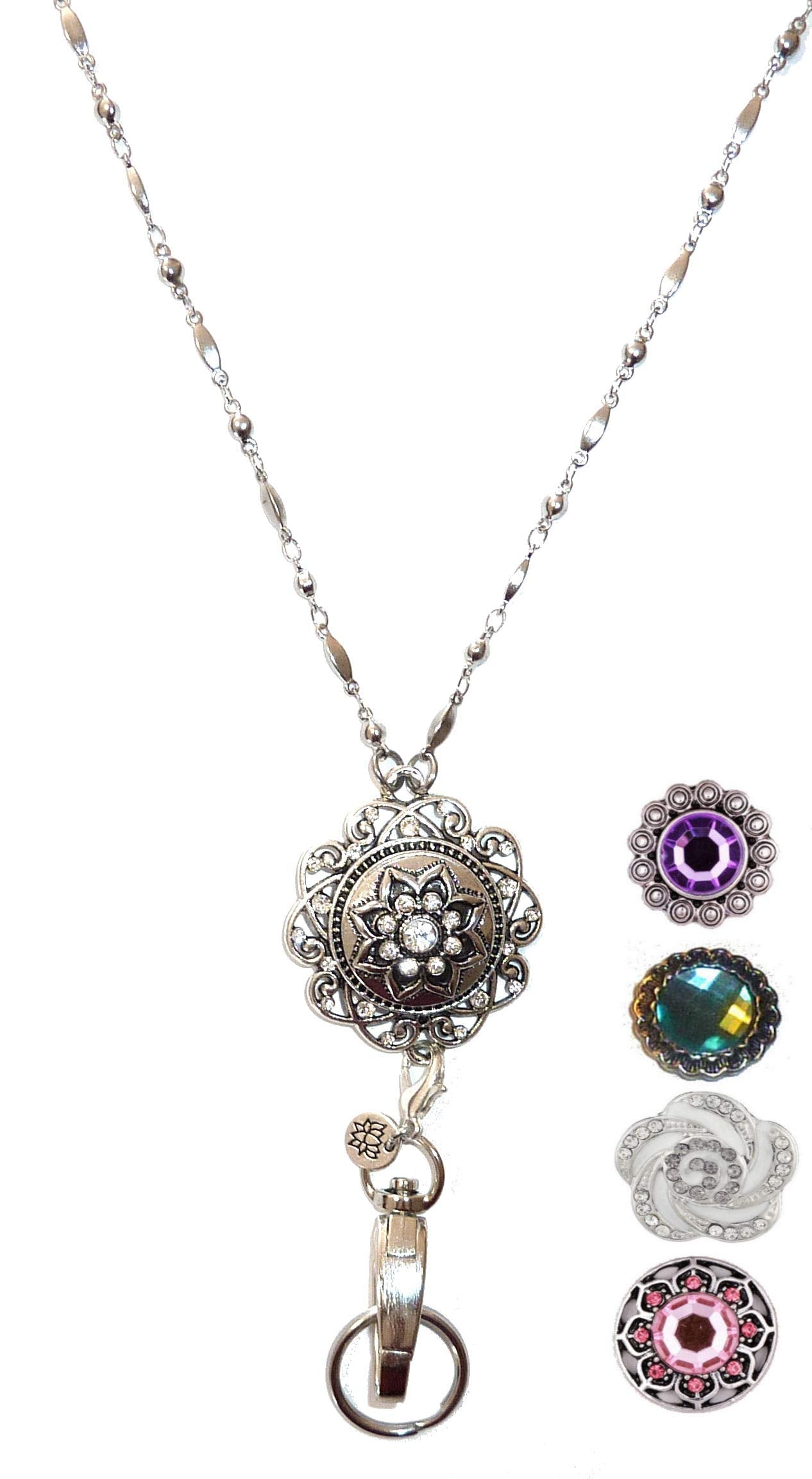 Hidden Hollow Beads Retractable Badge Reel, Snap Interchangable Women's Lanyard, Strong, ID Card Holder, Keys Teacher Nurse Cruise Key Keychain