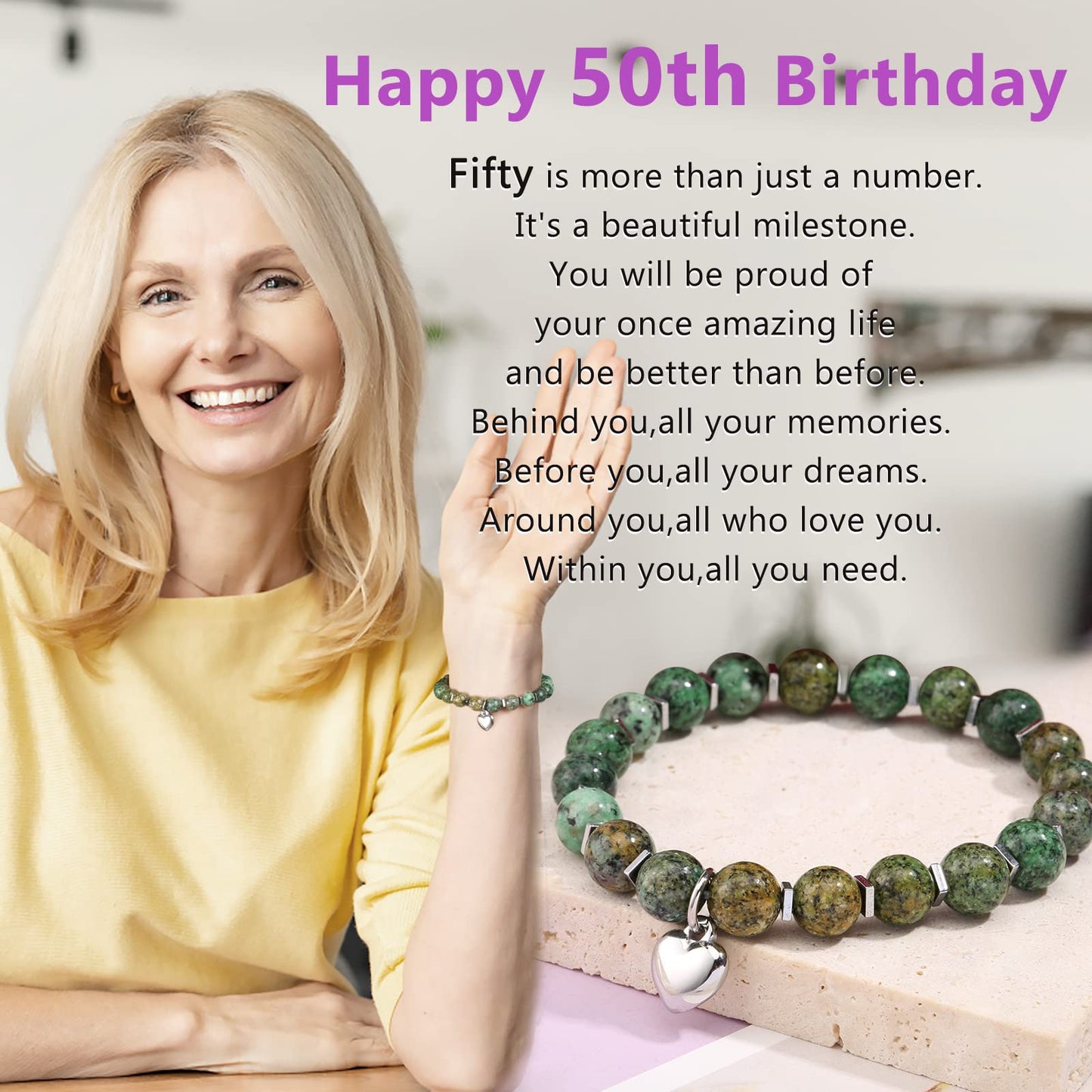 jewelrycard 13-60 Birthday Gifts for Women Girls, Natural Stone Bracelet for Women, 13 16 21 40 50 Year old Gifts for Daughter Mom Gradma