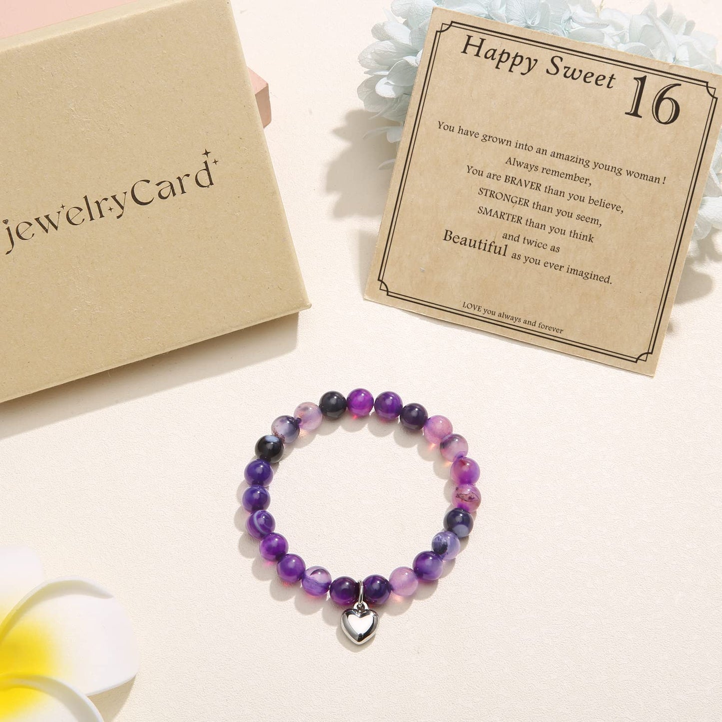 jewelrycard 13-60 Birthday Gifts for Women Girls, Natural Stone Bracelet for Women, 13 16 21 40 50 Year old Gifts for Daughter Mom Gradma