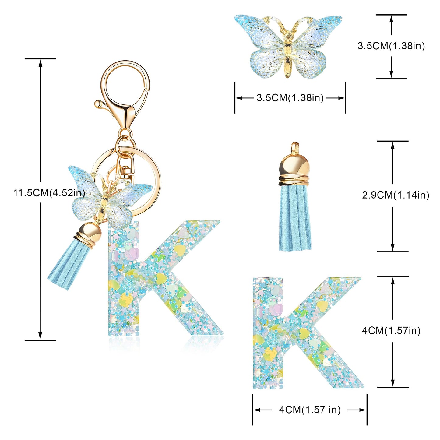 Fashion Alphabet Initial Letter Keychain Tassel Butterfly Pendant Key Ring for Purse Handbags Women Girl