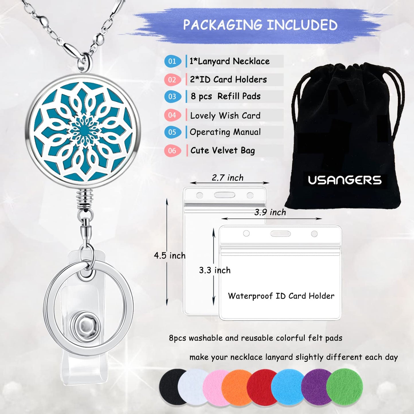 Lanyards for ID Badges Keys Women Cute Teacher Lanyard ID Holder Necklace Silver Chain Fashion Strong Keychain Diffuser Office School Work Jewelry Nurse Teacher Appreciation Gifts Mandala