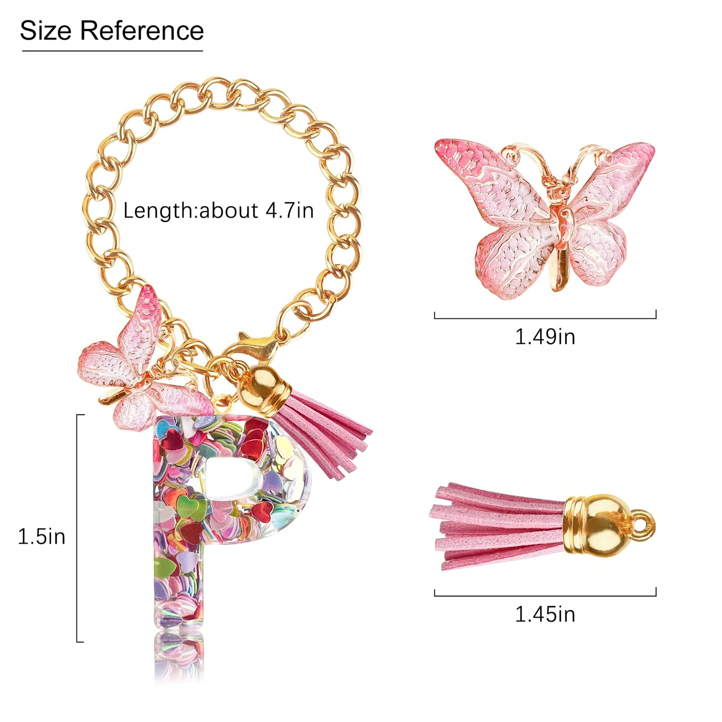 Letter Charm Accessories for Stanley Cup with Handle, Cute Initial Letter A Keychain Handle Charm with Butterfly for Stanley Tumbler for Women Girls