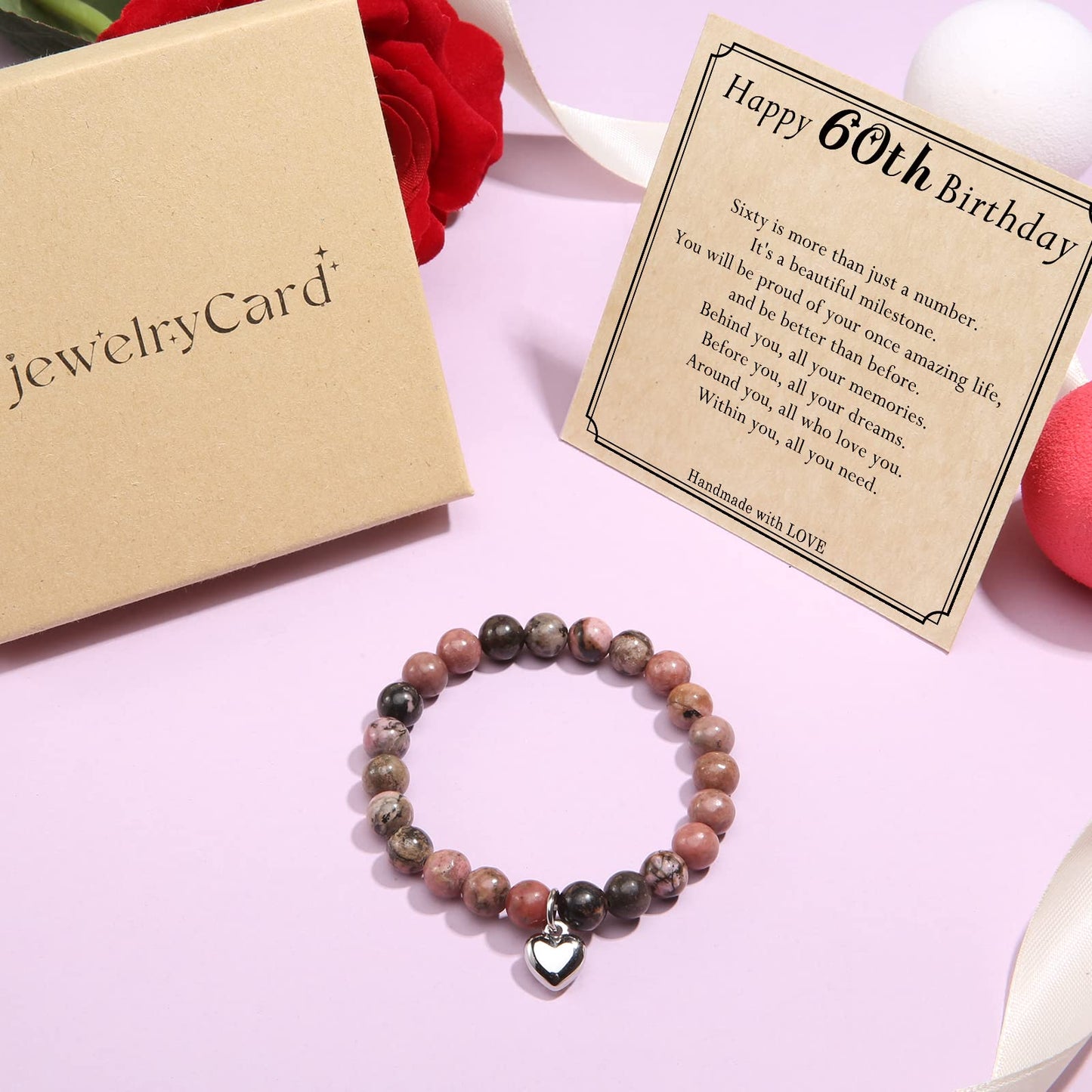 jewelrycard 13-60 Birthday Gifts for Women Girls, Natural Stone Bracelet for Women, 13 16 21 40 50 Year old Gifts for Daughter Mom Gradma