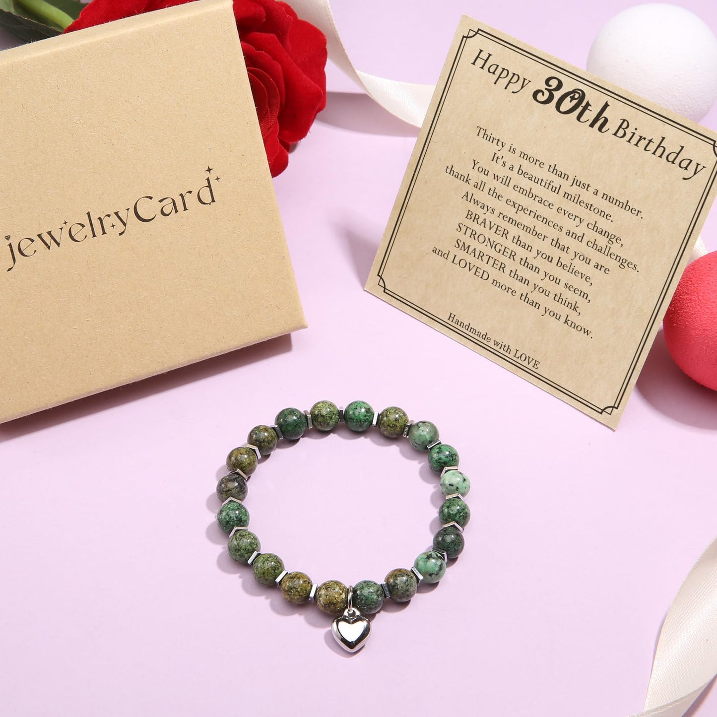 jewelrycard 13-60 Birthday Gifts for Women Girls, Natural Stone Bracelet for Women, 13 16 21 40 50 Year old Gifts for Daughter Mom Gradma