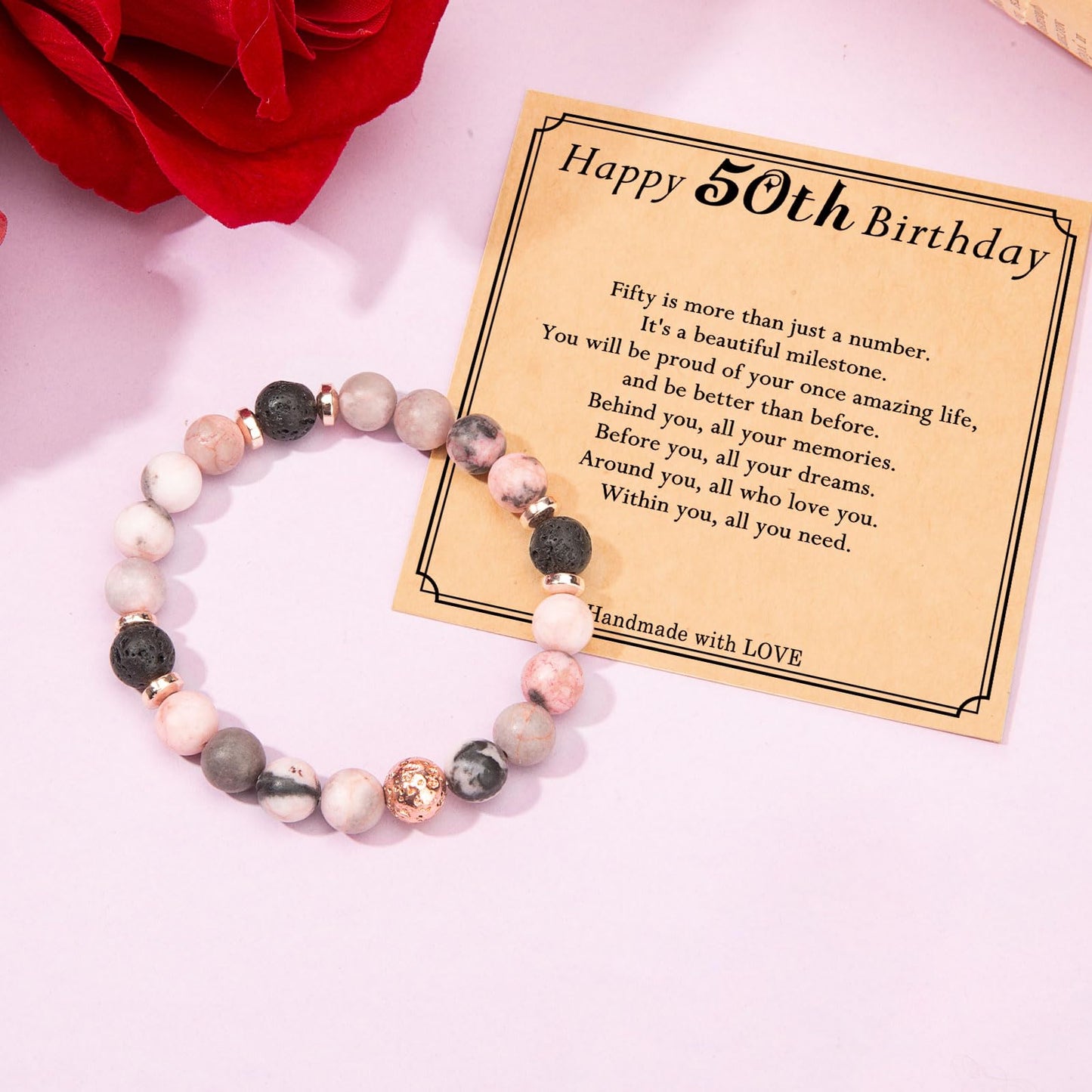 jewelrycard 13-60 Birthday Gifts for Women Girls, Natural Stone Bracelet for Women, 13 16 21 40 50 Year old Gifts for Daughter Mom Gradma