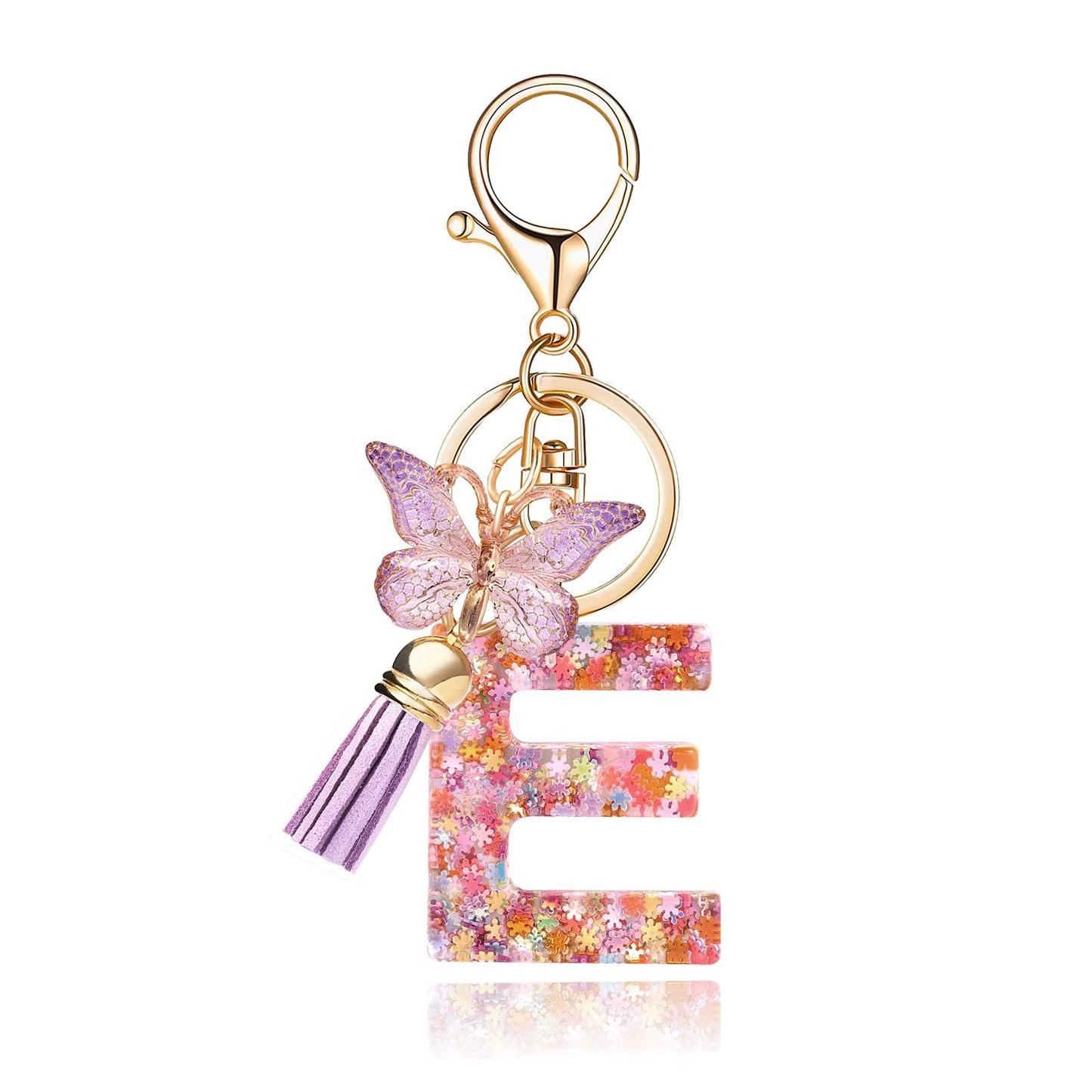Fashion Alphabet Initial Letter Keychain Tassel Butterfly Pendant Key Ring for Purse Handbags Women Girl