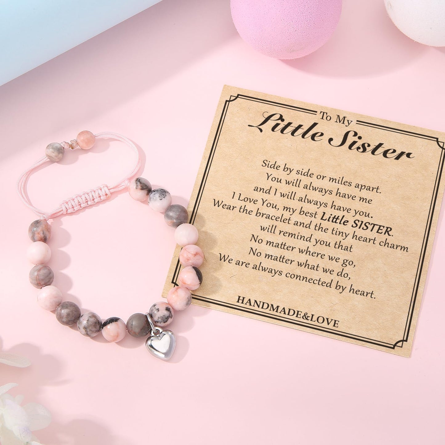 Jewelry&Card Christmas Gifts for Sister Best Friend, Natural Stone Heart Friendship Bracelets for Sister Best Friend Bestie Women