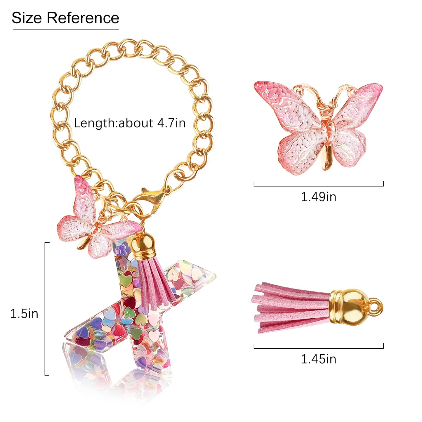 Letter Charm Accessories for Stanley Cup with Handle, Cute Initial Letter A Keychain Handle Charm with Butterfly for Stanley Tumbler for Women Girls