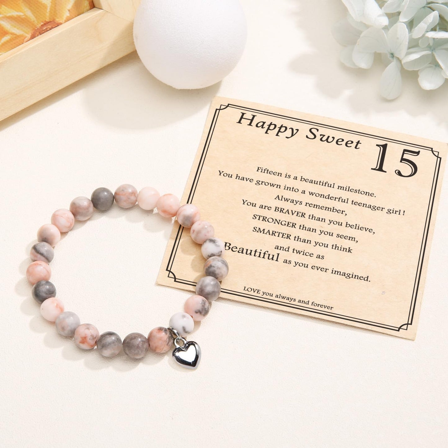 jewelrycard 13-60 Birthday Gifts for Women Girls, Natural Stone Bracelet for Women, 13 16 21 40 50 Year old Gifts for Daughter Mom Gradma