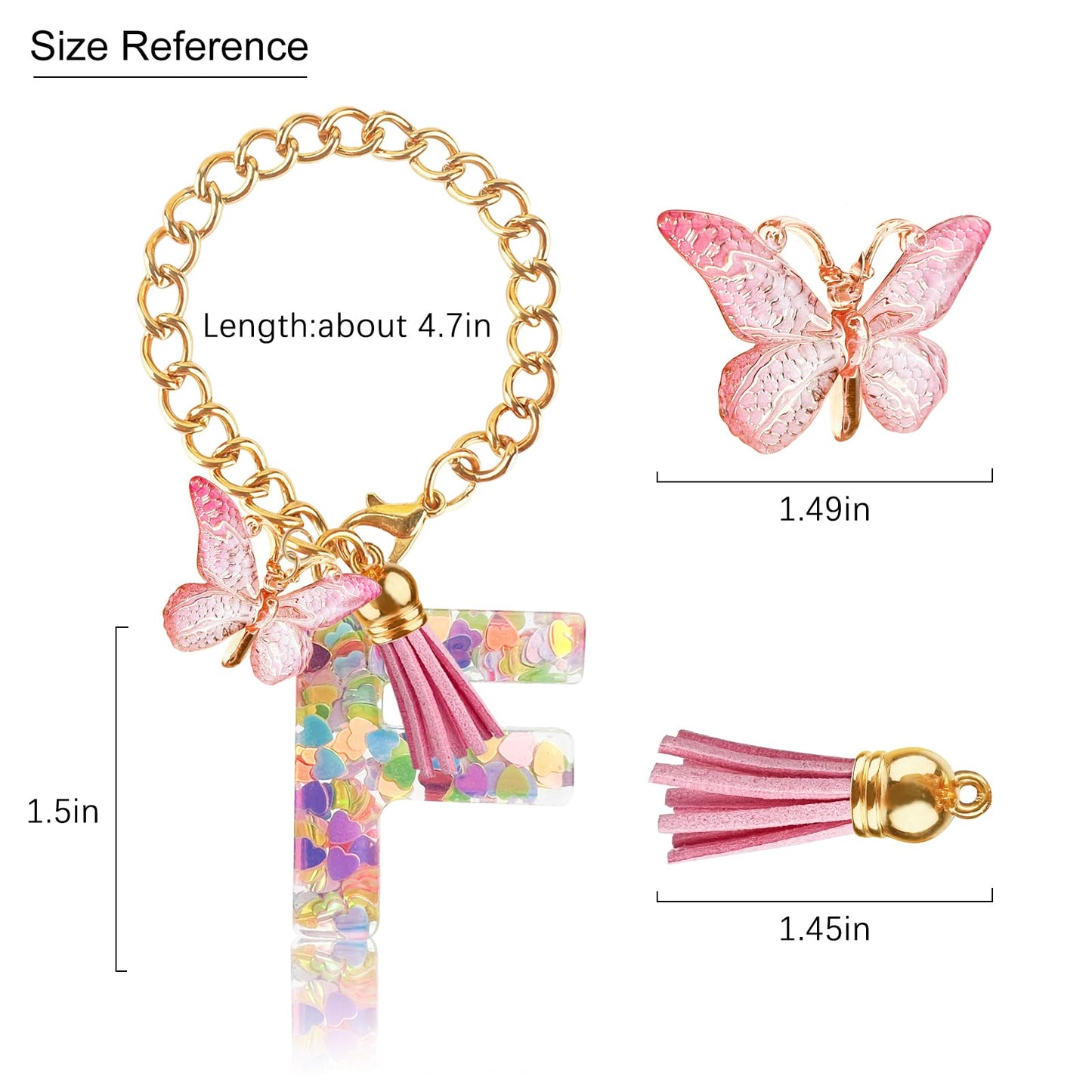 Letter Charm Accessories for Stanley Cup with Handle, Cute Initial Letter A Keychain Handle Charm with Butterfly for Stanley Tumbler for Women Girls