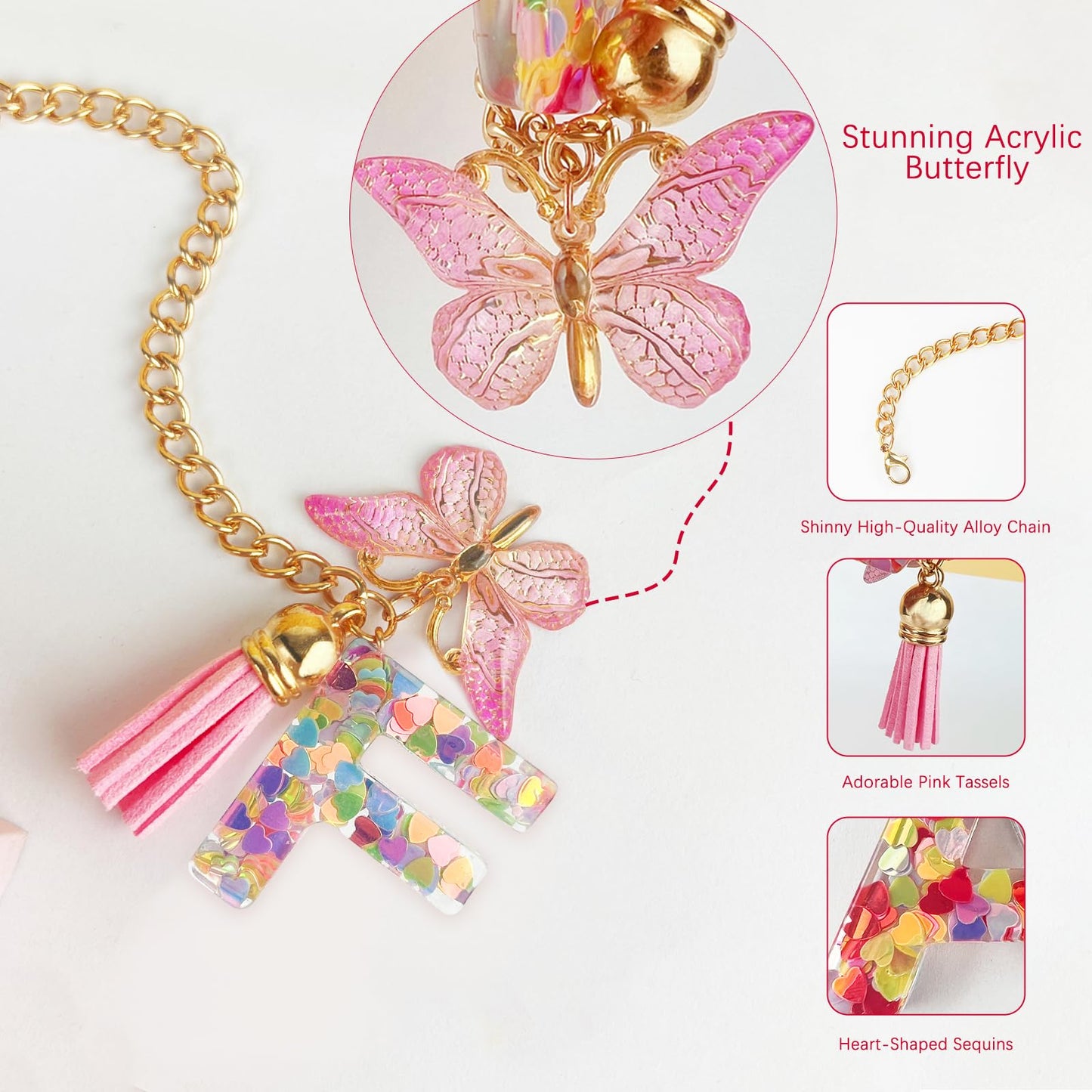 Letter Charm Accessories for Stanley Cup with Handle, Cute Initial Letter A Keychain Handle Charm with Butterfly for Stanley Tumbler for Women Girls