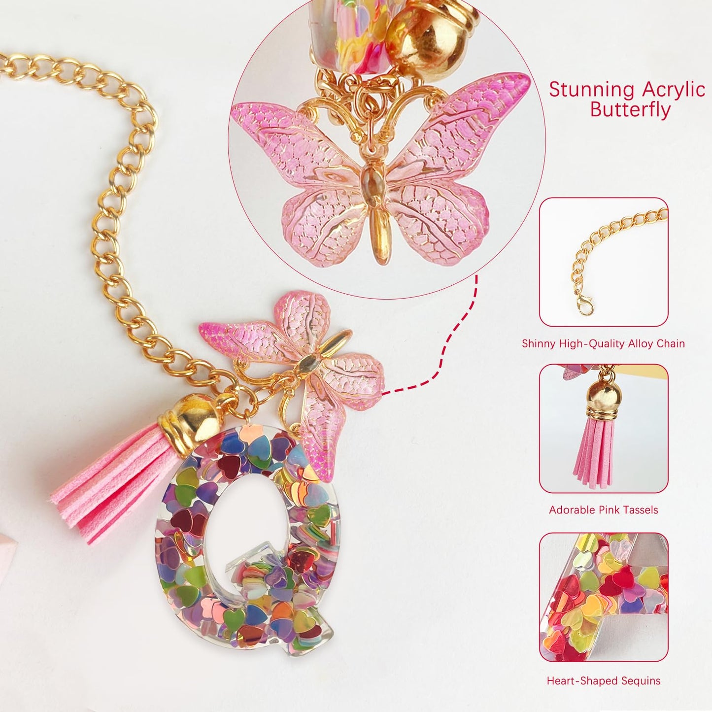 Letter Charm Accessories for Stanley Cup with Handle, Cute Initial Letter A Keychain Handle Charm with Butterfly for Stanley Tumbler for Women Girls