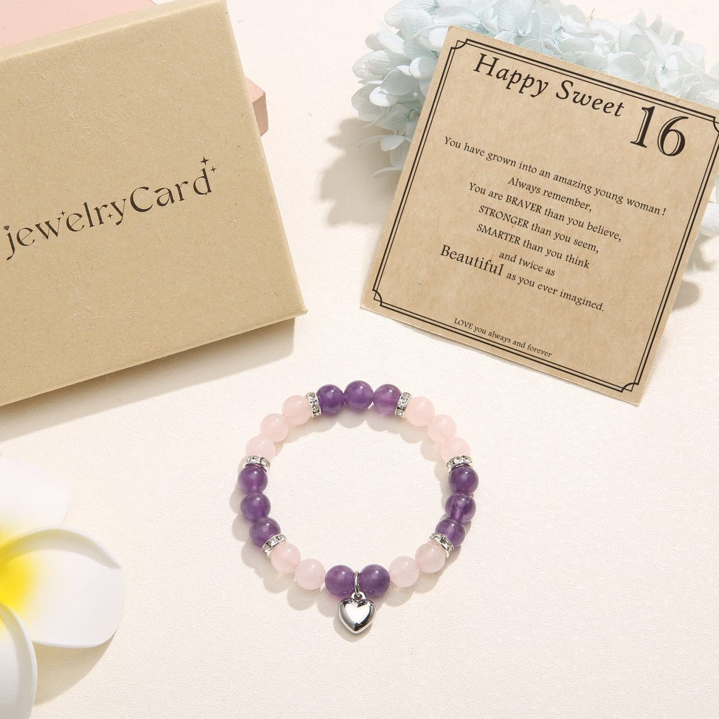 jewelrycard 13-60 Birthday Gifts for Women Girls, Natural Stone Bracelet for Women, 13 16 21 40 50 Year old Gifts for Daughter Mom Gradma