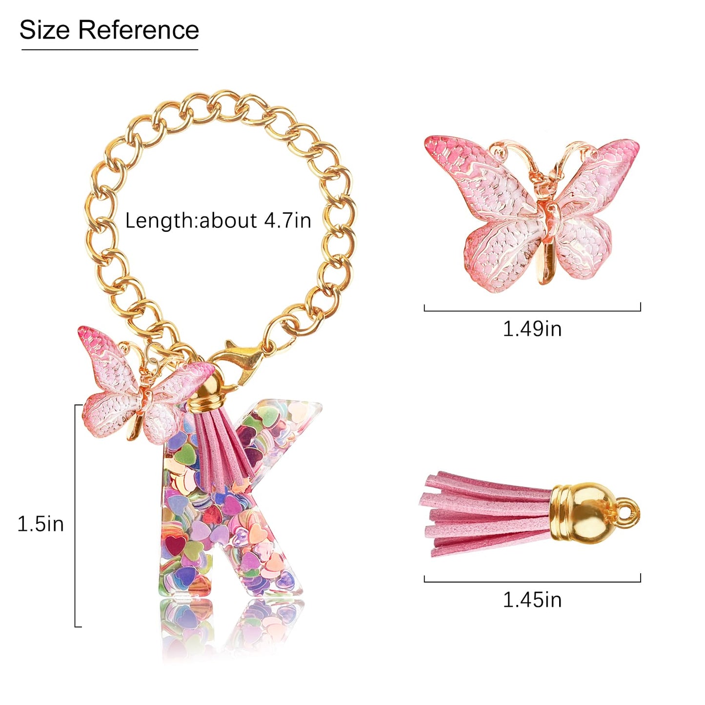 Letter Charm Accessories for Stanley Cup with Handle, Cute Initial Letter A Keychain Handle Charm with Butterfly for Stanley Tumbler for Women Girls