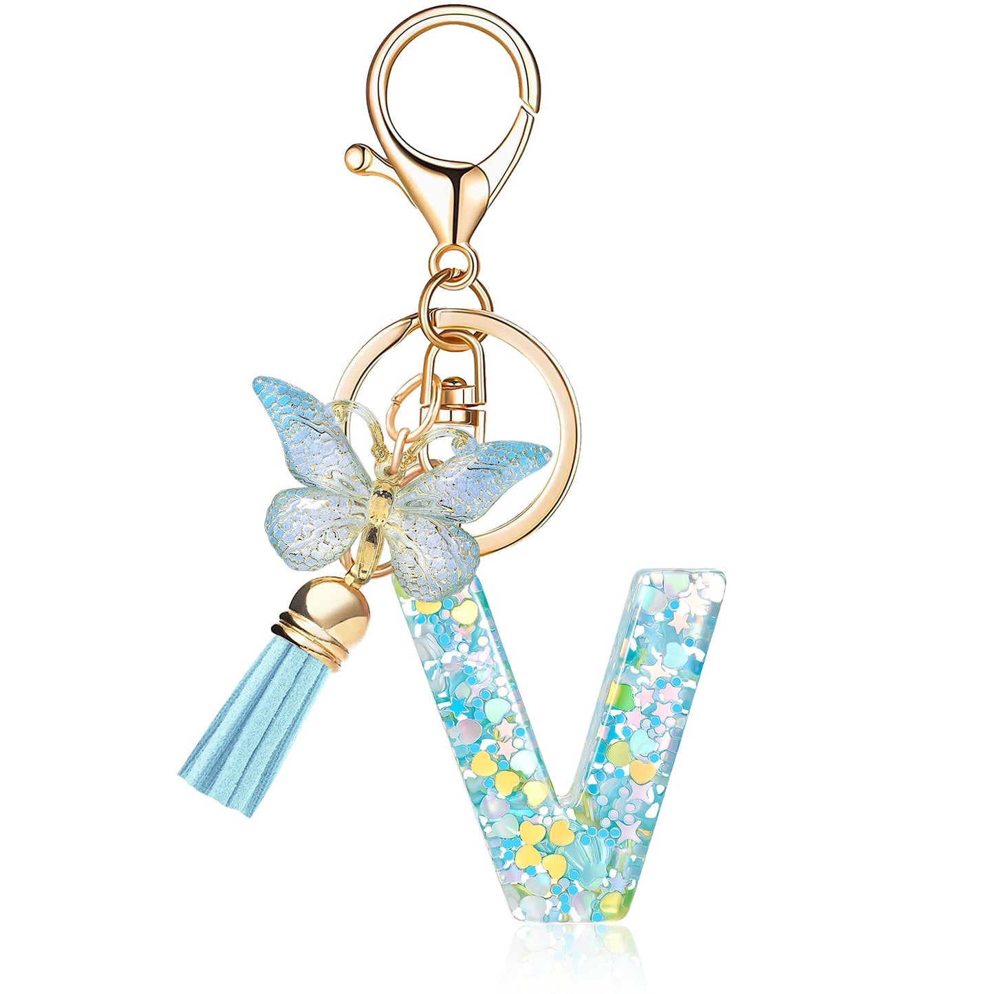 Fashion Alphabet Initial Letter Keychain Tassel Butterfly Pendant Key Ring for Purse Handbags Women Girl
