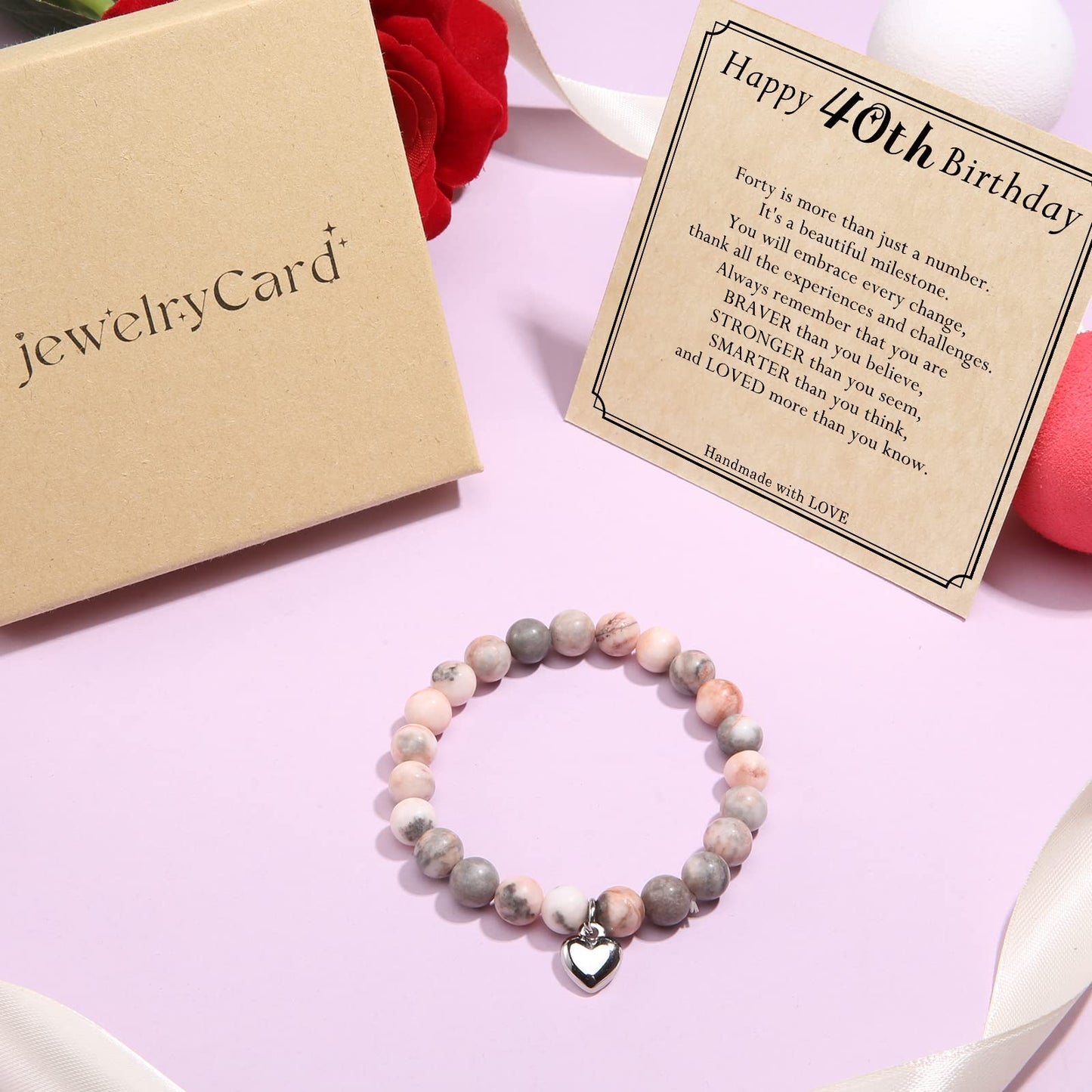 jewelrycard 13-60 Birthday Gifts for Women Girls, Natural Stone Bracelet for Women, 13 16 21 40 50 Year old Gifts for Daughter Mom Gradma