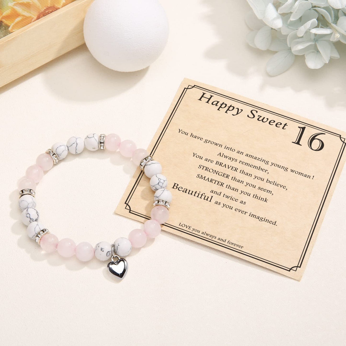 jewelrycard 13-60 Birthday Gifts for Women Girls, Natural Stone Bracelet for Women, 13 16 21 40 50 Year old Gifts for Daughter Mom Gradma