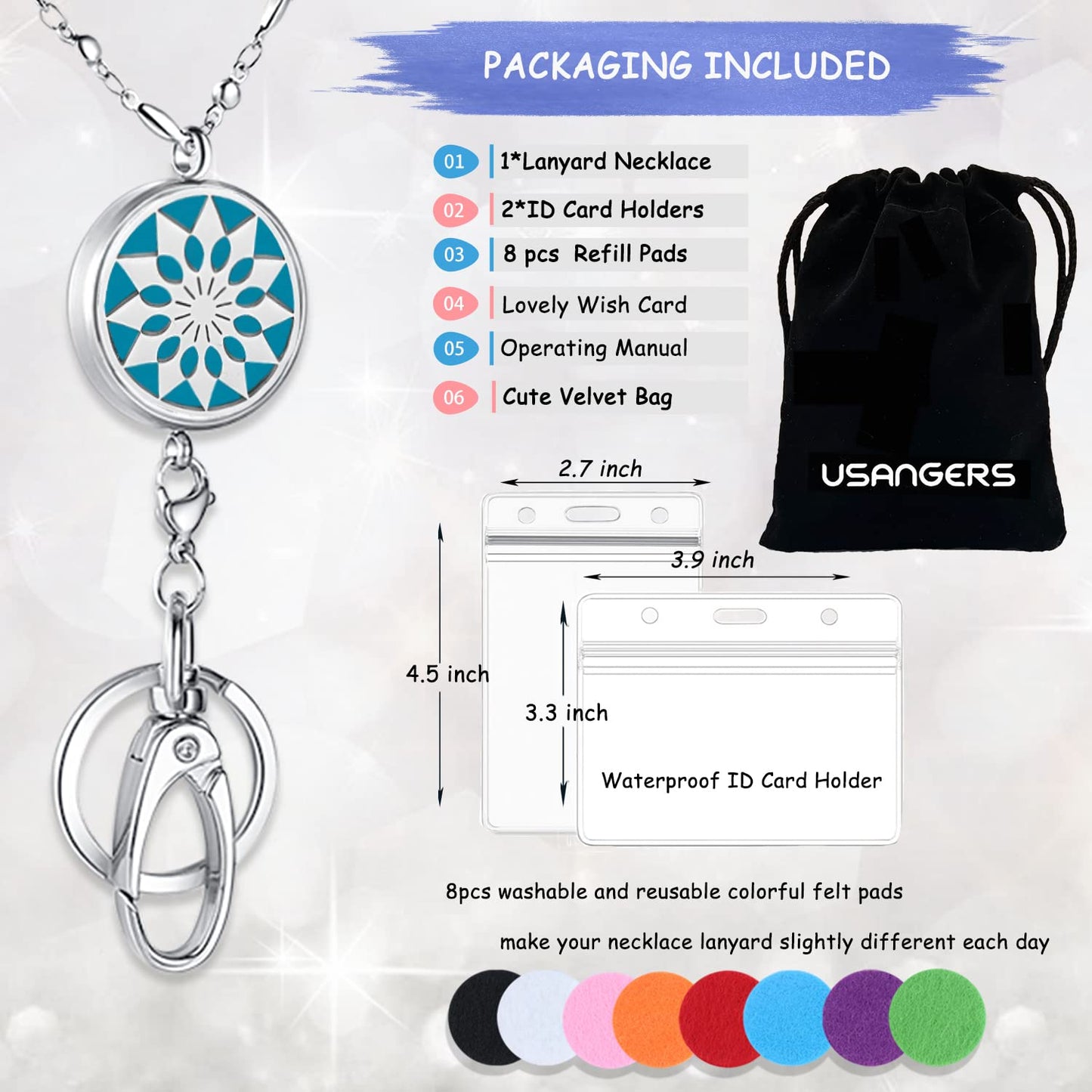 Lanyards for ID Badges Keys Women Cute Teacher Lanyard ID Holder Necklace Silver Chain Fashion Strong Keychain Diffuser Office School Work Jewelry Nurse Teacher Appreciation Gifts Mandala