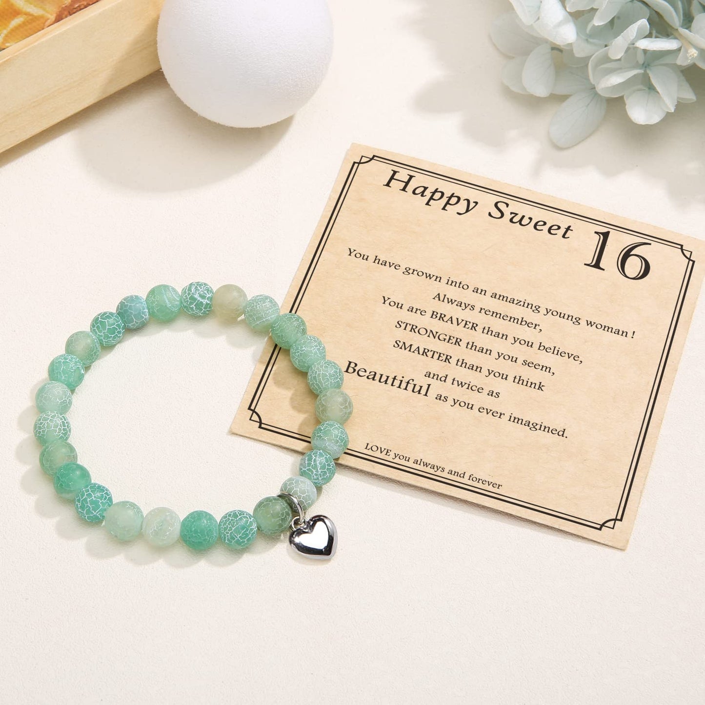 jewelrycard 13-60 Birthday Gifts for Women Girls, Natural Stone Bracelet for Women, 13 16 21 40 50 Year old Gifts for Daughter Mom Gradma