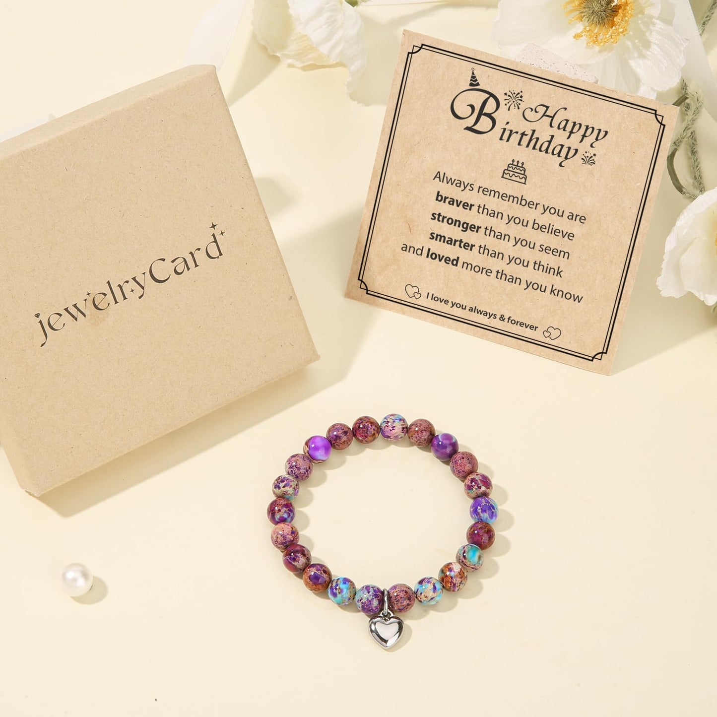 jewelrycard 13-60 Birthday Gifts for Women Girls, Natural Stone Bracelet for Women, 13 16 21 40 50 Year old Gifts for Daughter Mom Gradma