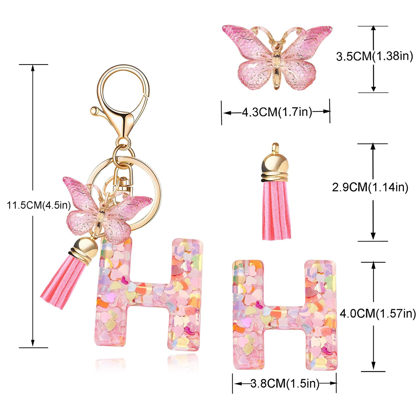 Fashion Alphabet Initial Letter Keychain Tassel Butterfly Pendant Key Ring for Purse Handbags Women Girl