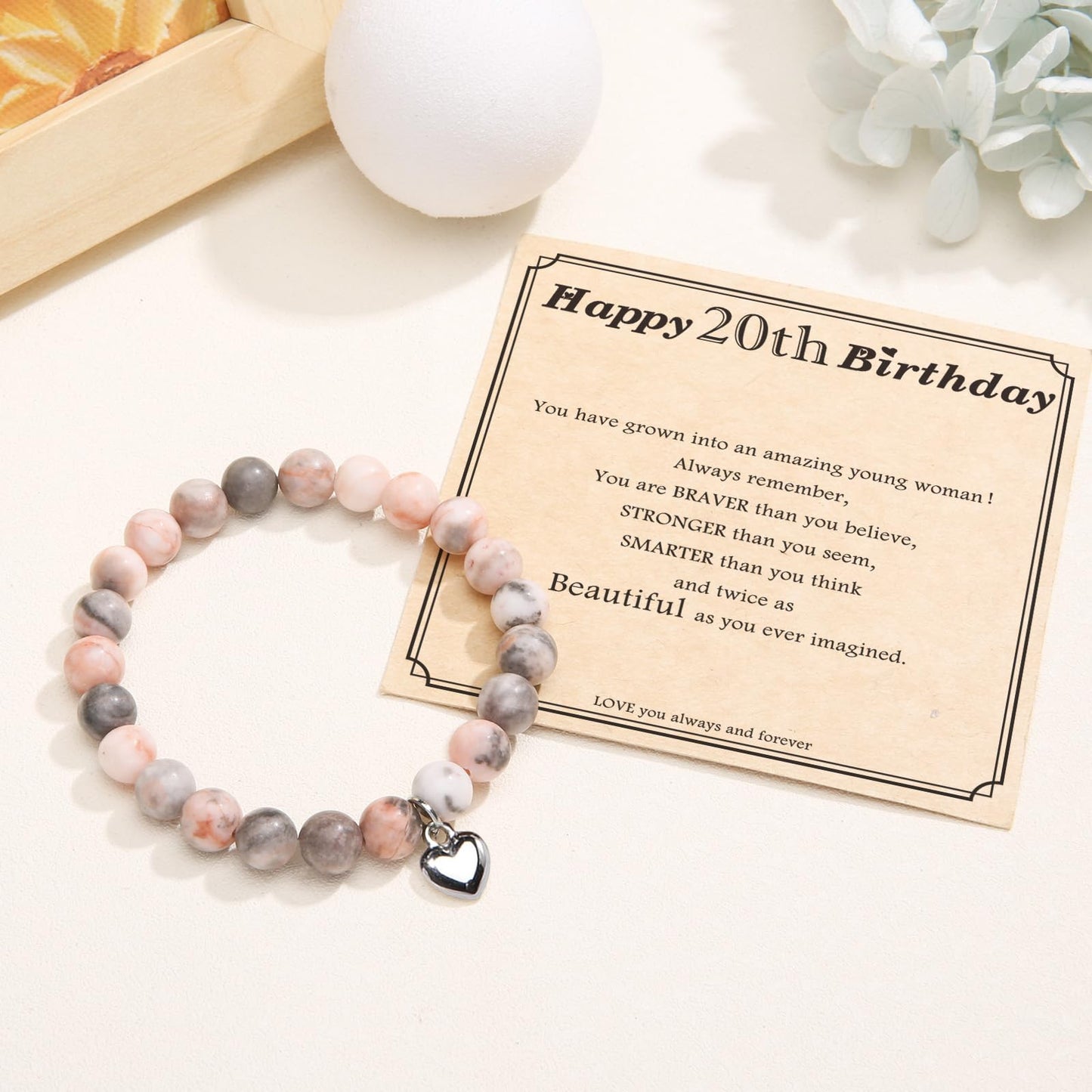 jewelrycard 13-60 Birthday Gifts for Women Girls, Natural Stone Bracelet for Women, 13 16 21 40 50 Year old Gifts for Daughter Mom Gradma