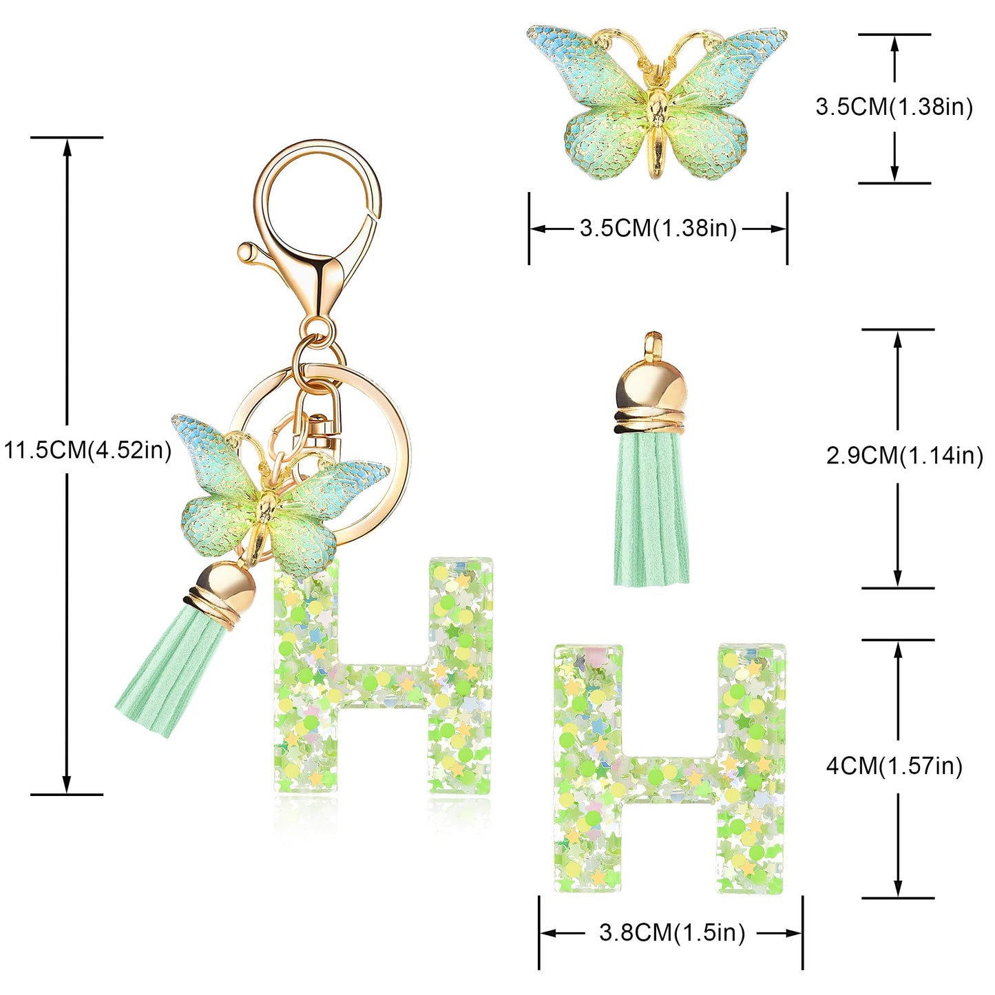 Fashion Alphabet Initial Letter Keychain Tassel Butterfly Pendant Key Ring for Purse Handbags Women Girl