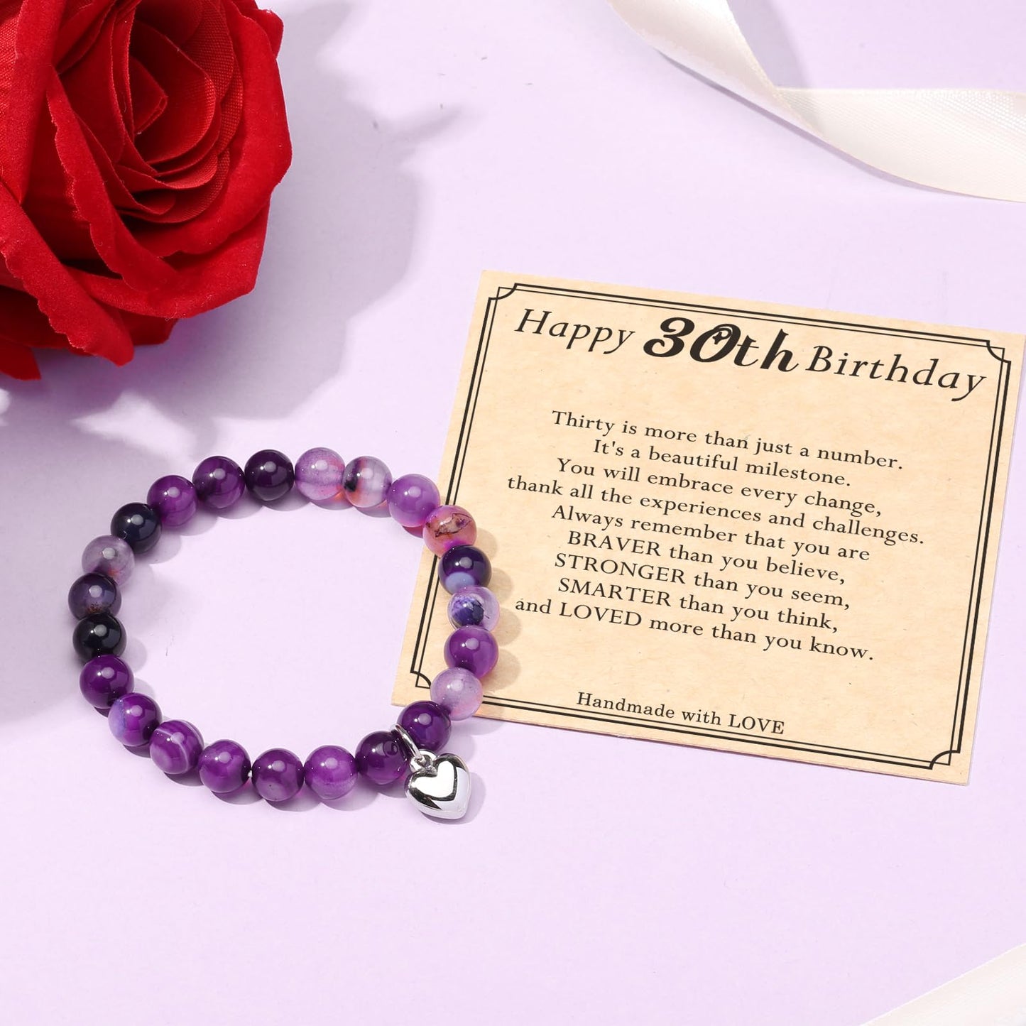 jewelrycard 13-60 Birthday Gifts for Women Girls, Natural Stone Bracelet for Women, 13 16 21 40 50 Year old Gifts for Daughter Mom Gradma