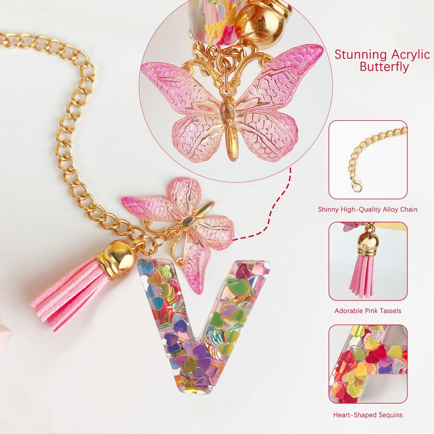Letter Charm Accessories for Stanley Cup with Handle, Cute Initial Letter A Keychain Handle Charm with Butterfly for Stanley Tumbler for Women Girls
