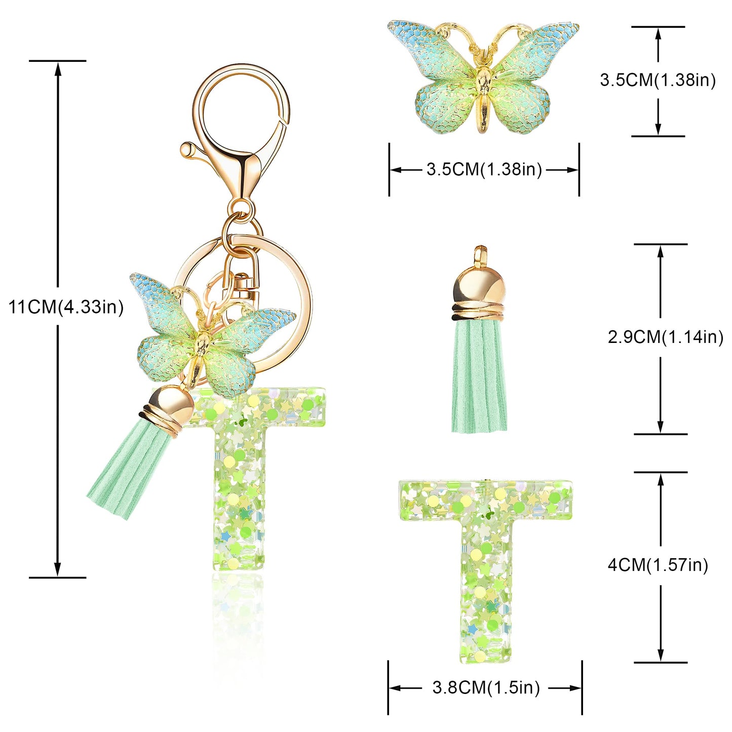 Fashion Alphabet Initial Letter Keychain Tassel Butterfly Pendant Key Ring for Purse Handbags Women Girl