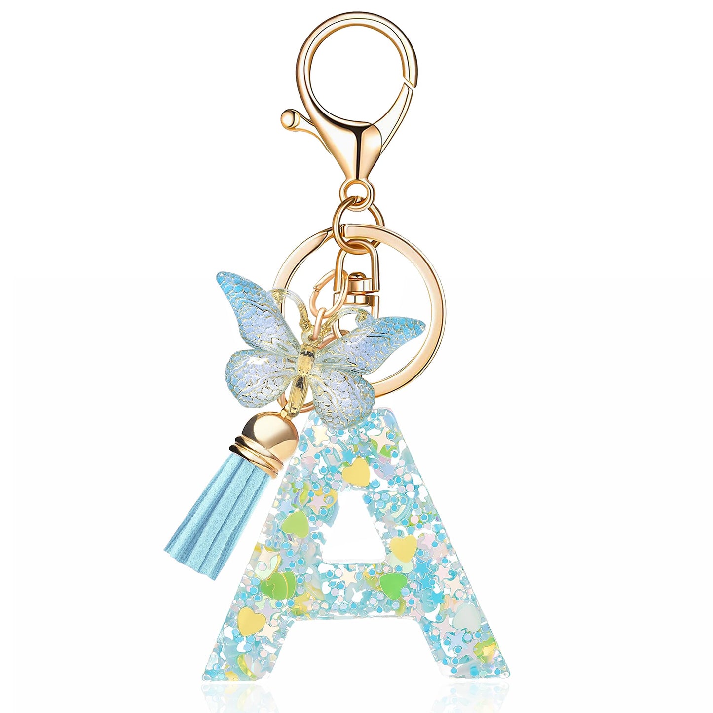 Fashion Alphabet Initial Letter Keychain Tassel Butterfly Pendant Key Ring for Purse Handbags Women Girl