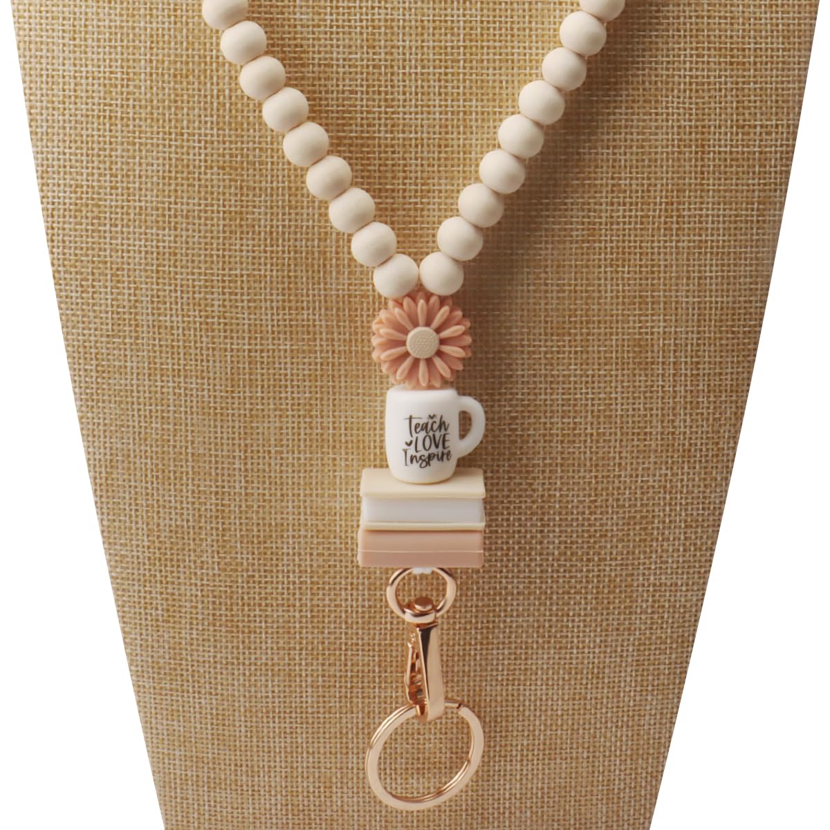 Teacher Lanyard with ID Holder, Fashion Wood Beaded Lanyard for Keys, Super Cute Boho Breakaway Lanyard for Women