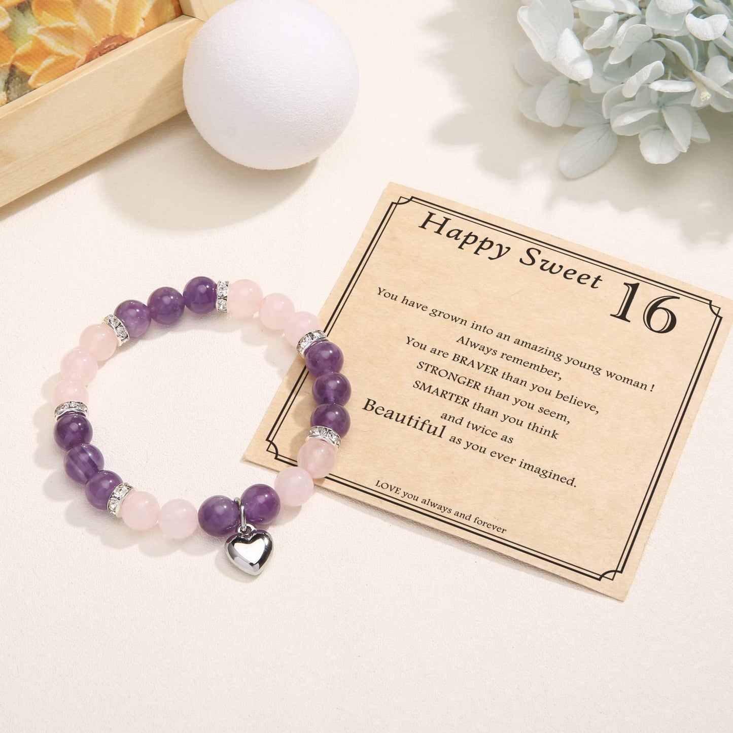 jewelrycard 13-60 Birthday Gifts for Women Girls, Natural Stone Bracelet for Women, 13 16 21 40 50 Year old Gifts for Daughter Mom Gradma
