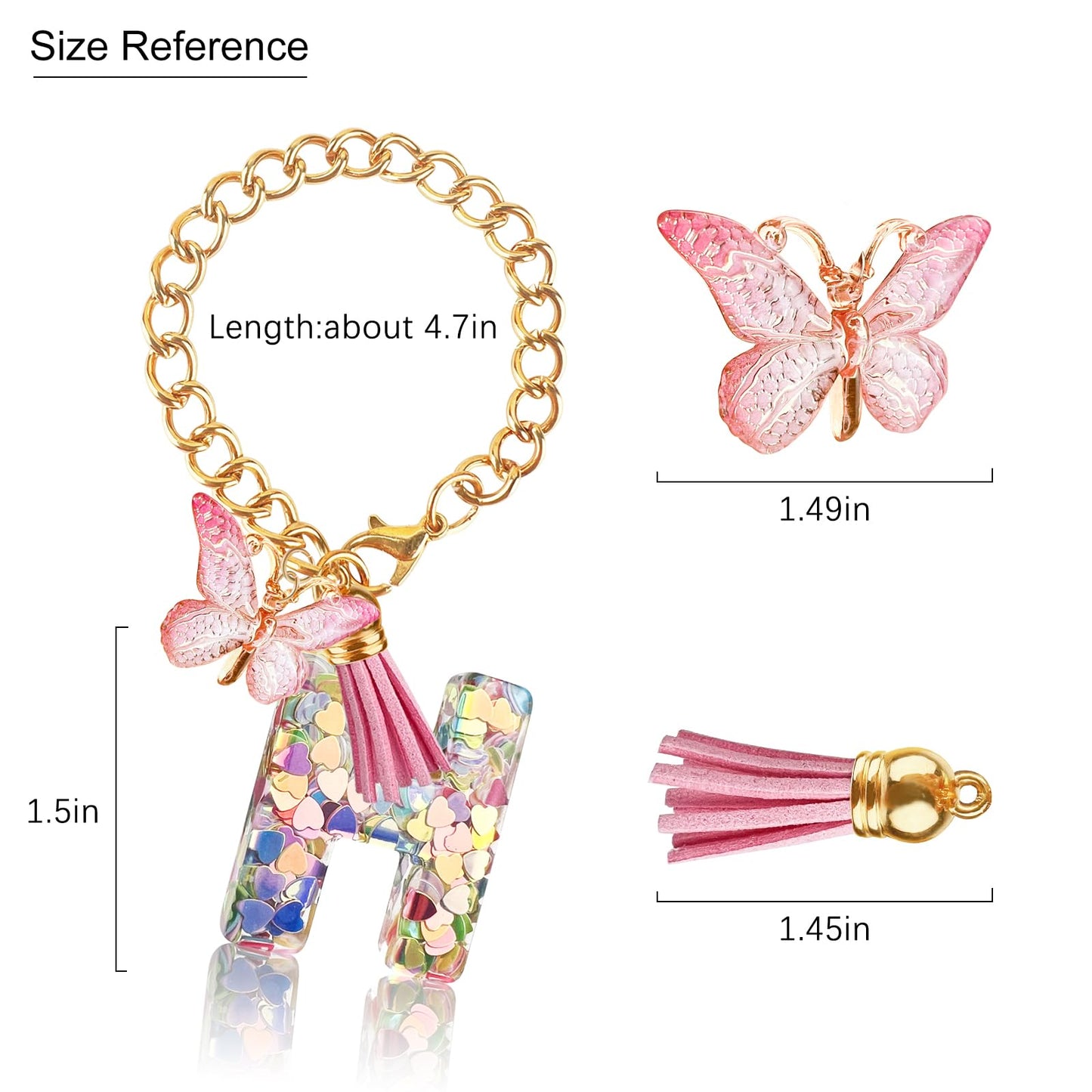 Letter Charm Accessories for Stanley Cup with Handle, Cute Initial Letter A Keychain Handle Charm with Butterfly for Stanley Tumbler for Women Girls