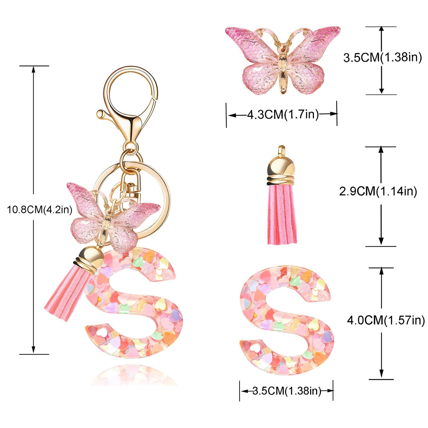 Fashion Alphabet Initial Letter Keychain Tassel Butterfly Pendant Key Ring for Purse Handbags Women Girl