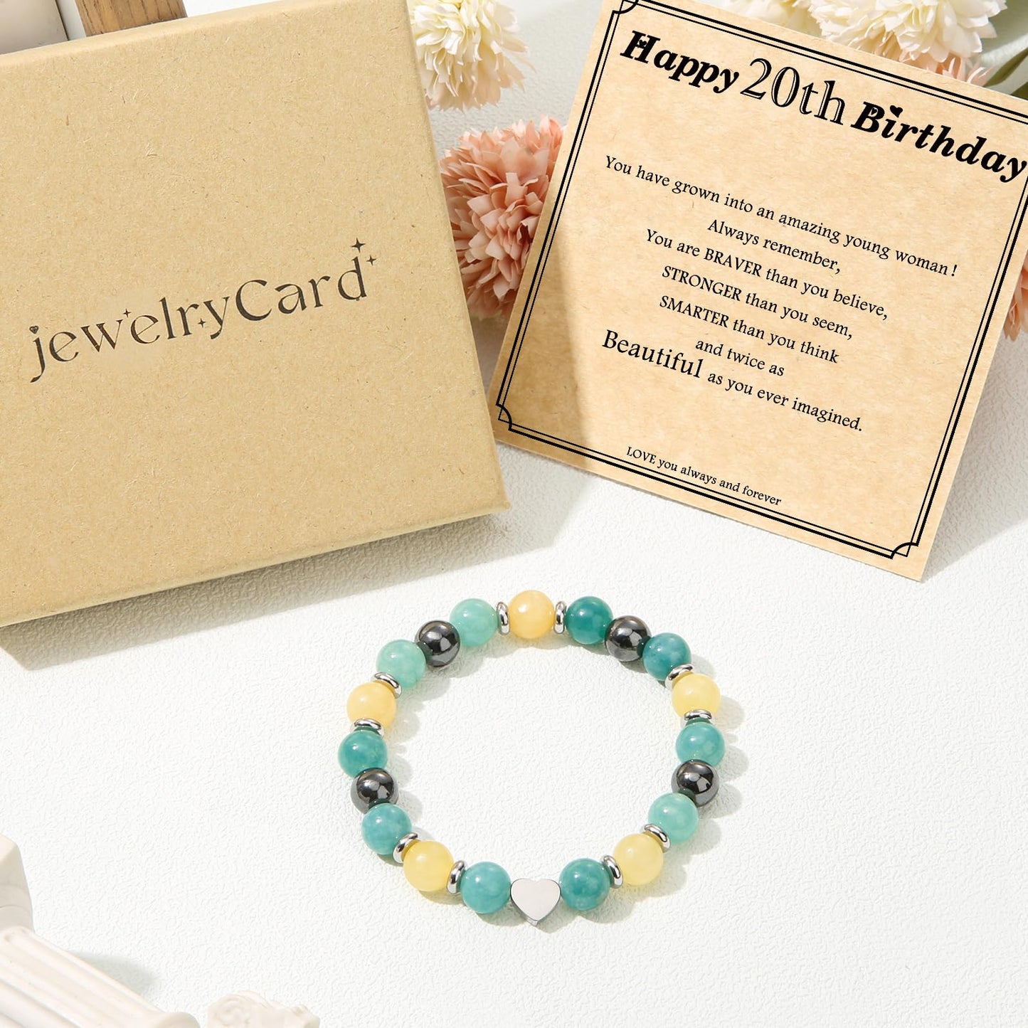 jewelrycard 13-60 Birthday Gifts for Women Girls, Natural Stone Bracelet for Women, 13 16 21 40 50 Year old Gifts for Daughter Mom Gradma