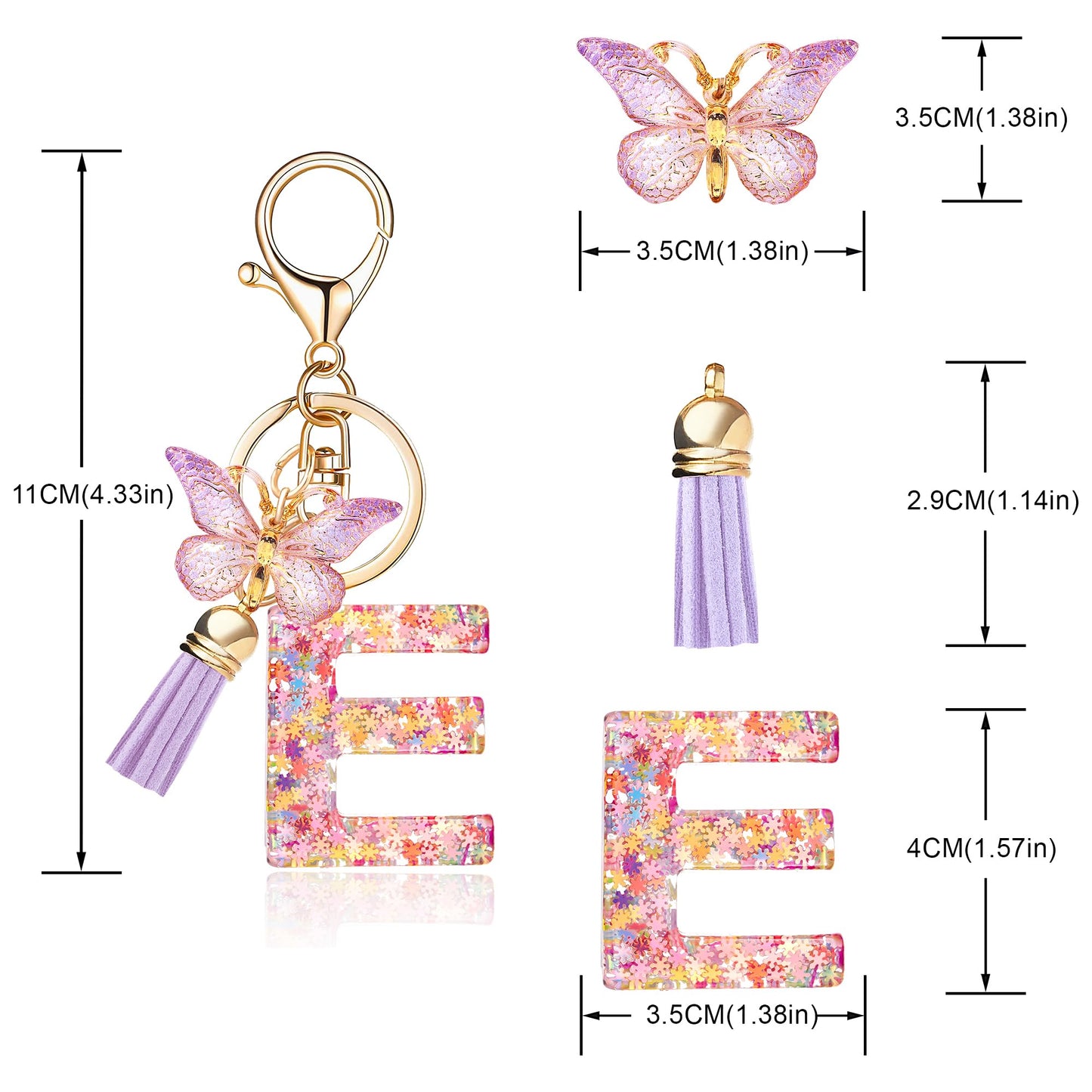 Fashion Alphabet Initial Letter Keychain Tassel Butterfly Pendant Key Ring for Purse Handbags Women Girl