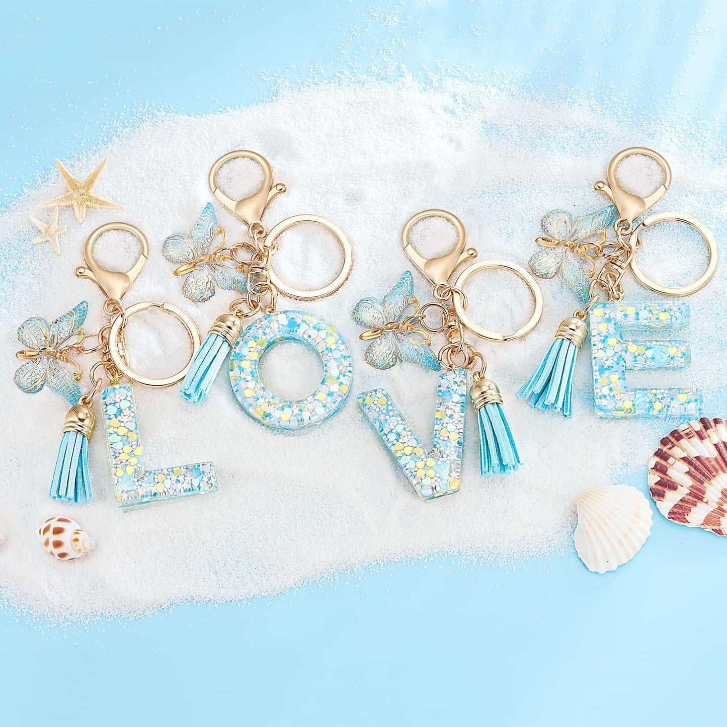 Fashion Alphabet Initial Letter Keychain Tassel Butterfly Pendant Key Ring for Purse Handbags Women Girl