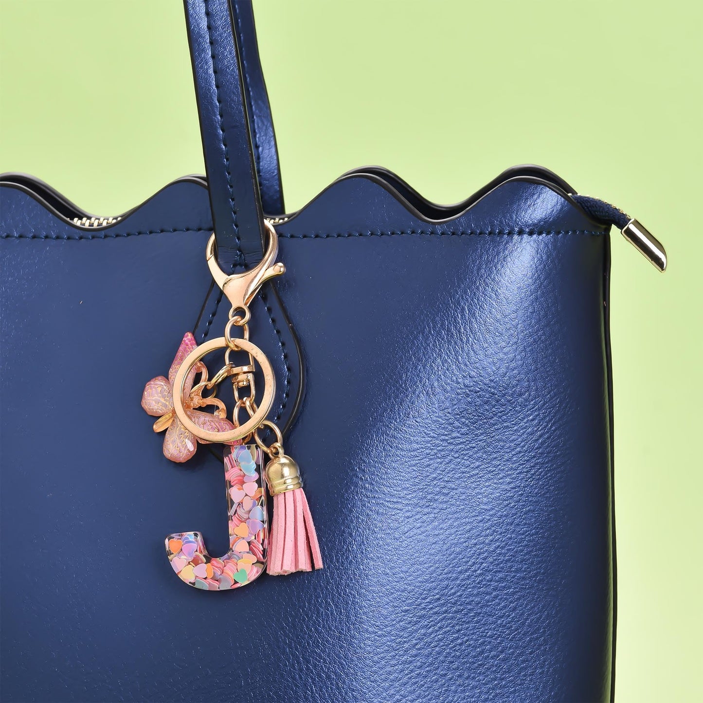 Fashion Alphabet Initial Letter Keychain Tassel Butterfly Pendant Key Ring for Purse Handbags Women Girl