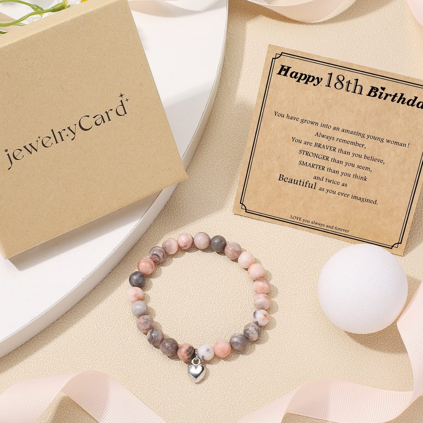 jewelrycard 13-60 Birthday Gifts for Women Girls, Natural Stone Bracelet for Women, 13 16 21 40 50 Year old Gifts for Daughter Mom Gradma