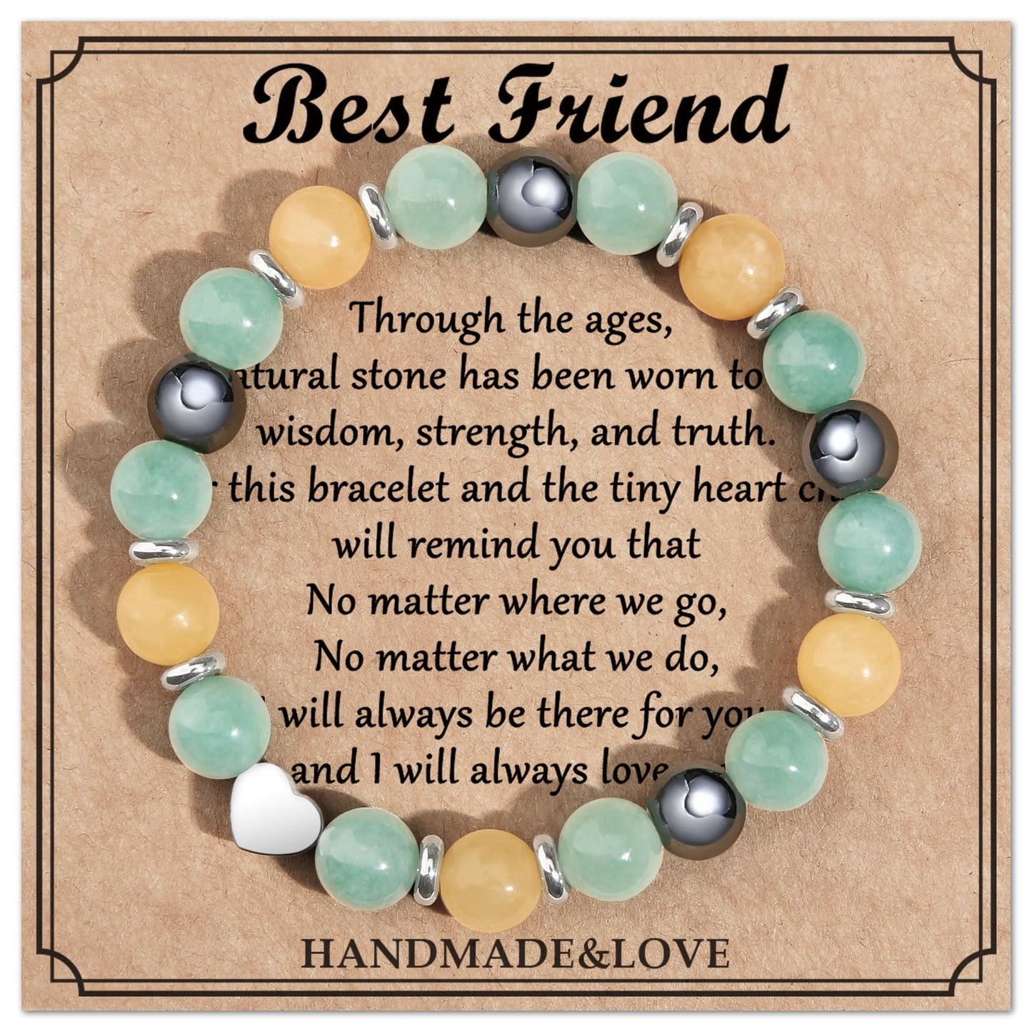 Jewelry&Card Christmas Gifts for Sister Best Friend, Natural Stone Heart Friendship Bracelets for Sister Best Friend Bestie Women