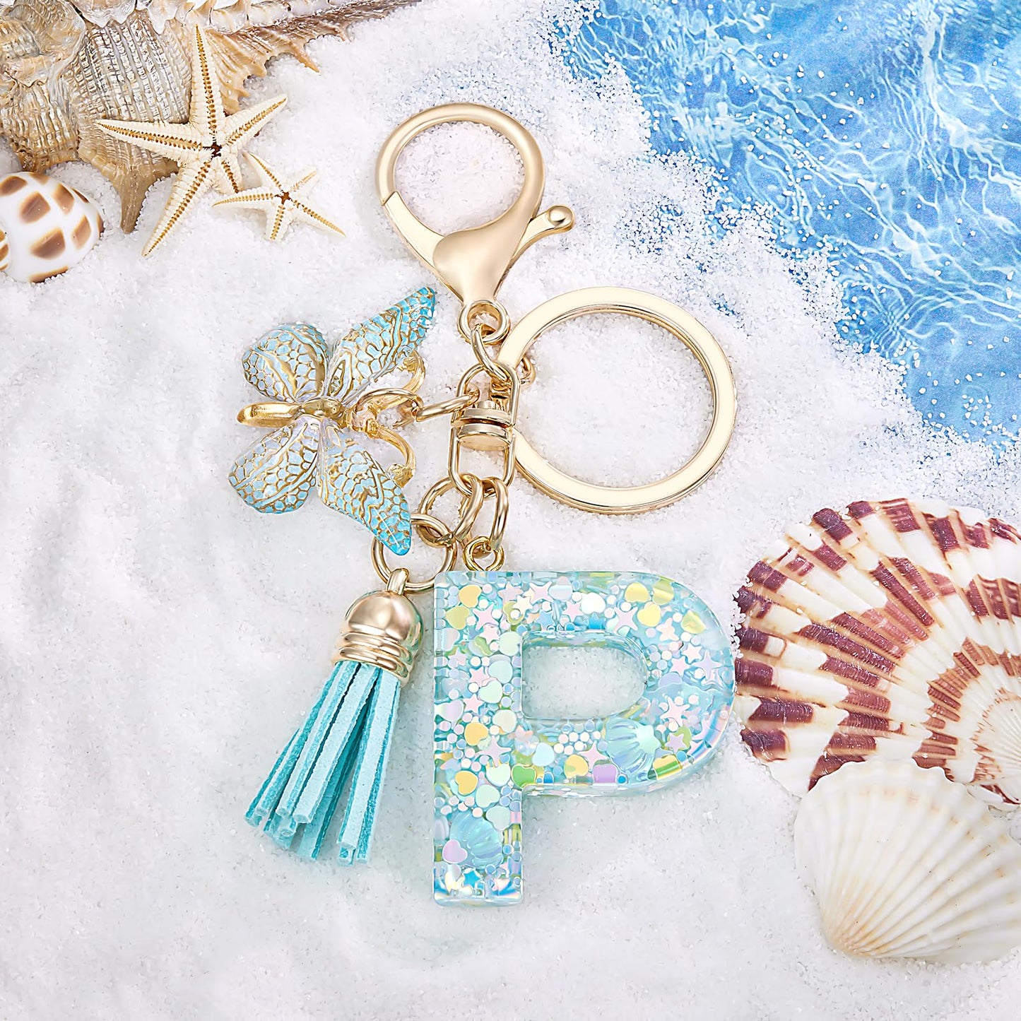 Fashion Alphabet Initial Letter Keychain Tassel Butterfly Pendant Key Ring for Purse Handbags Women Girl