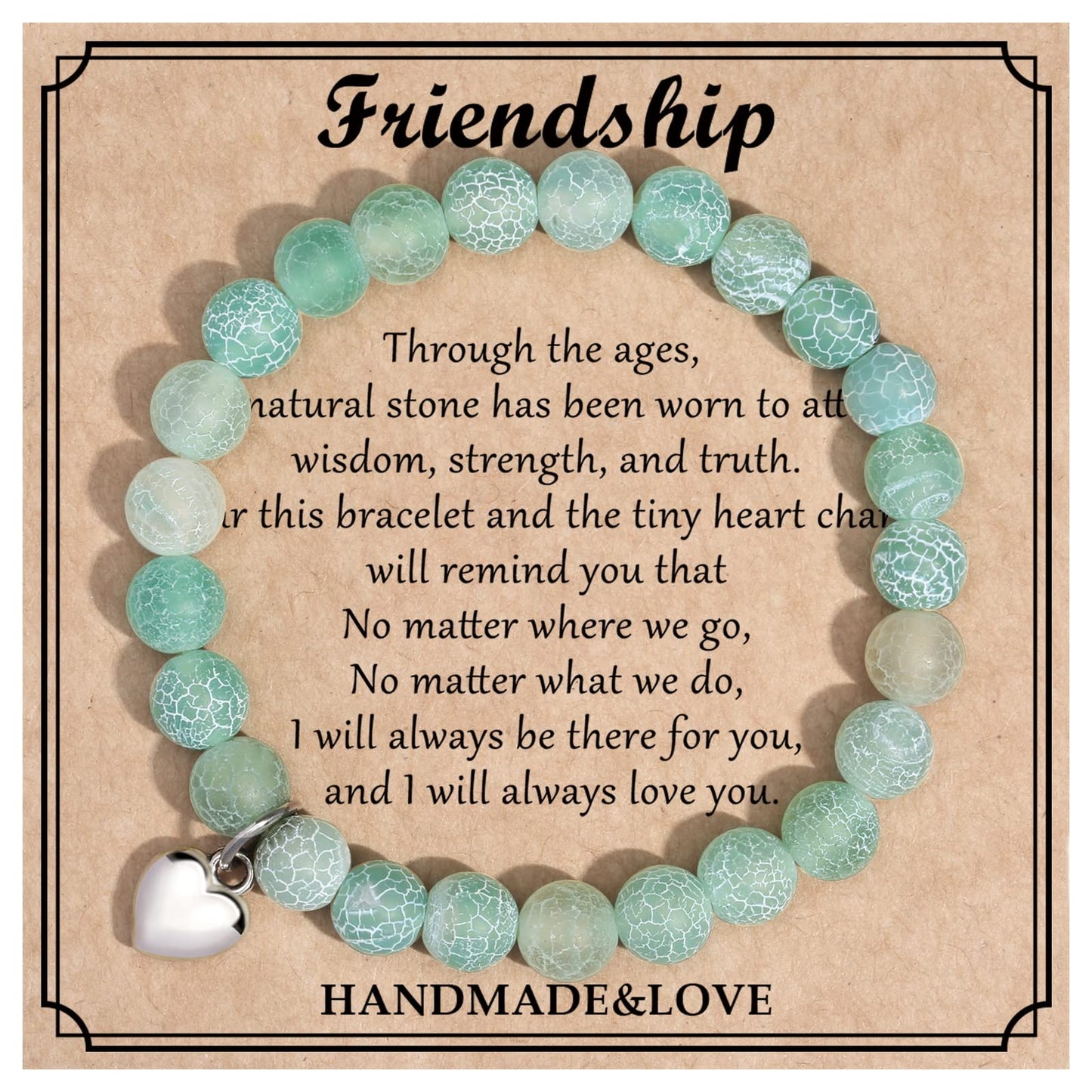 Jewelry&Card Christmas Gifts for Sister Best Friend, Natural Stone Heart Friendship Bracelets for Sister Best Friend Bestie Women