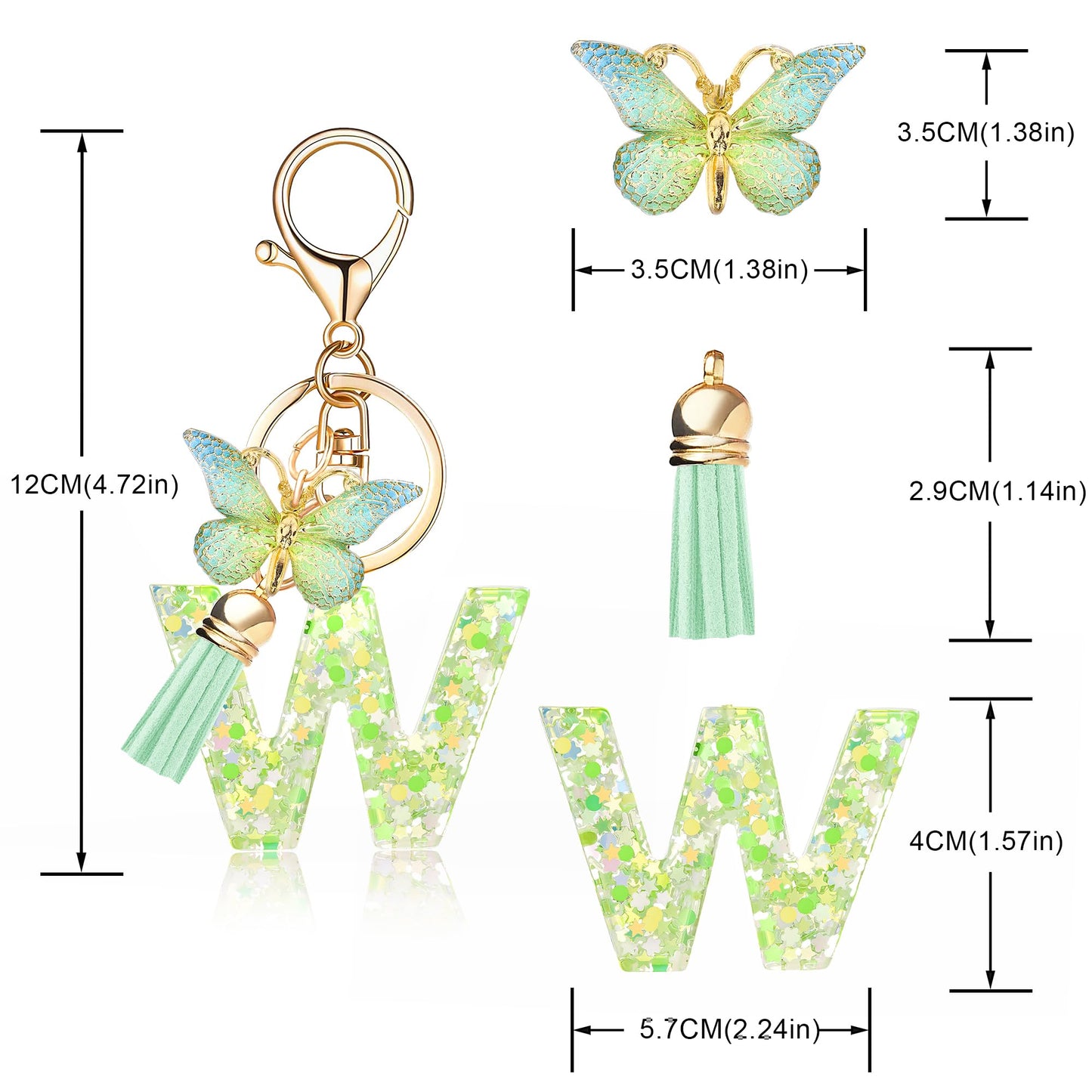 Fashion Alphabet Initial Letter Keychain Tassel Butterfly Pendant Key Ring for Purse Handbags Women Girl
