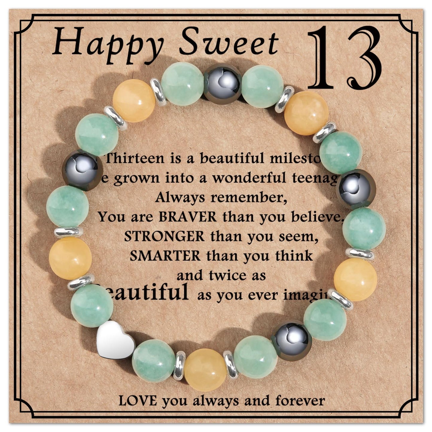 jewelrycard 13-60 Birthday Gifts for Women Girls, Natural Stone Bracelet for Women, 13 16 21 40 50 Year old Gifts for Daughter Mom Gradma