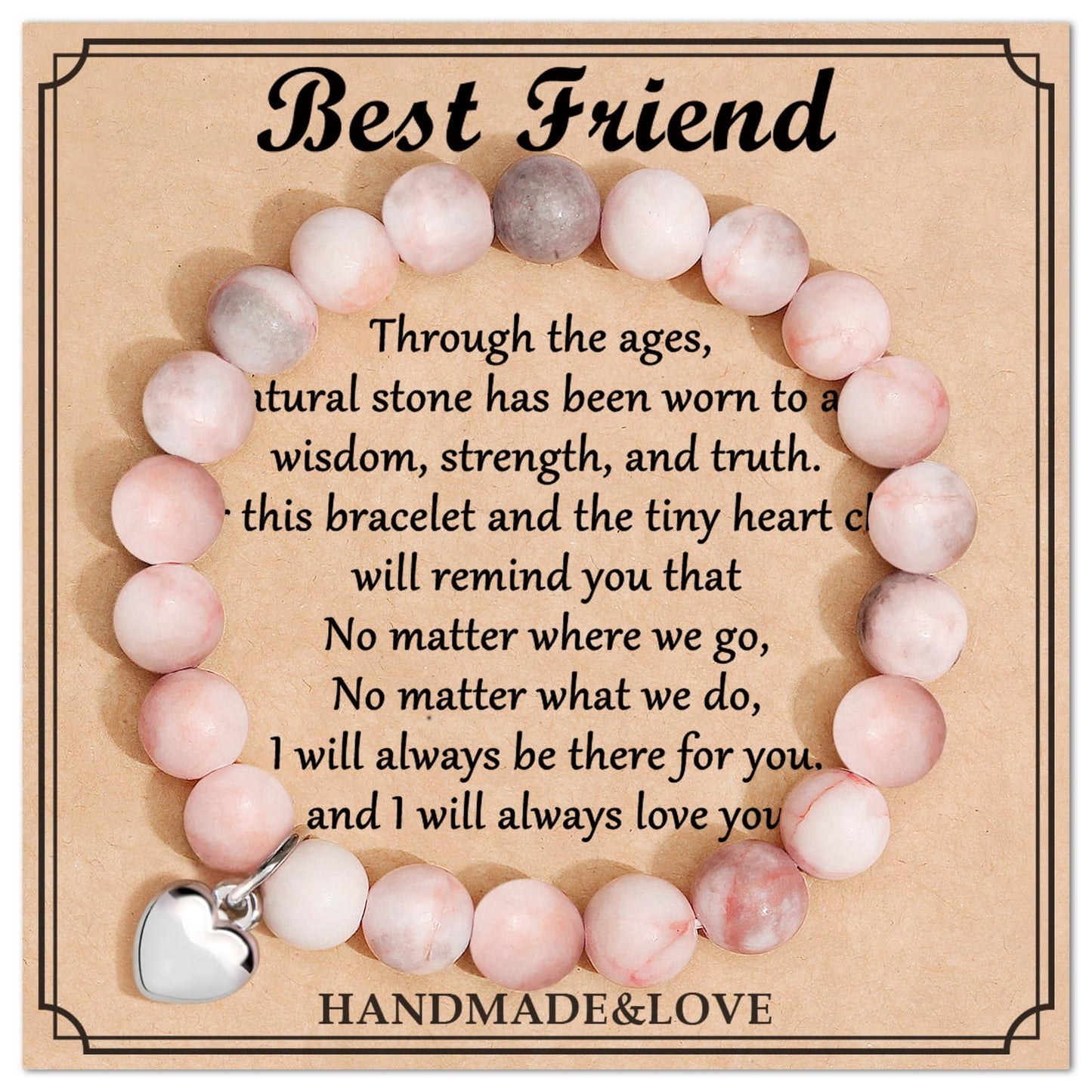 Jewelry&Card Christmas Gifts for Sister Best Friend, Natural Stone Heart Friendship Bracelets for Sister Best Friend Bestie Women