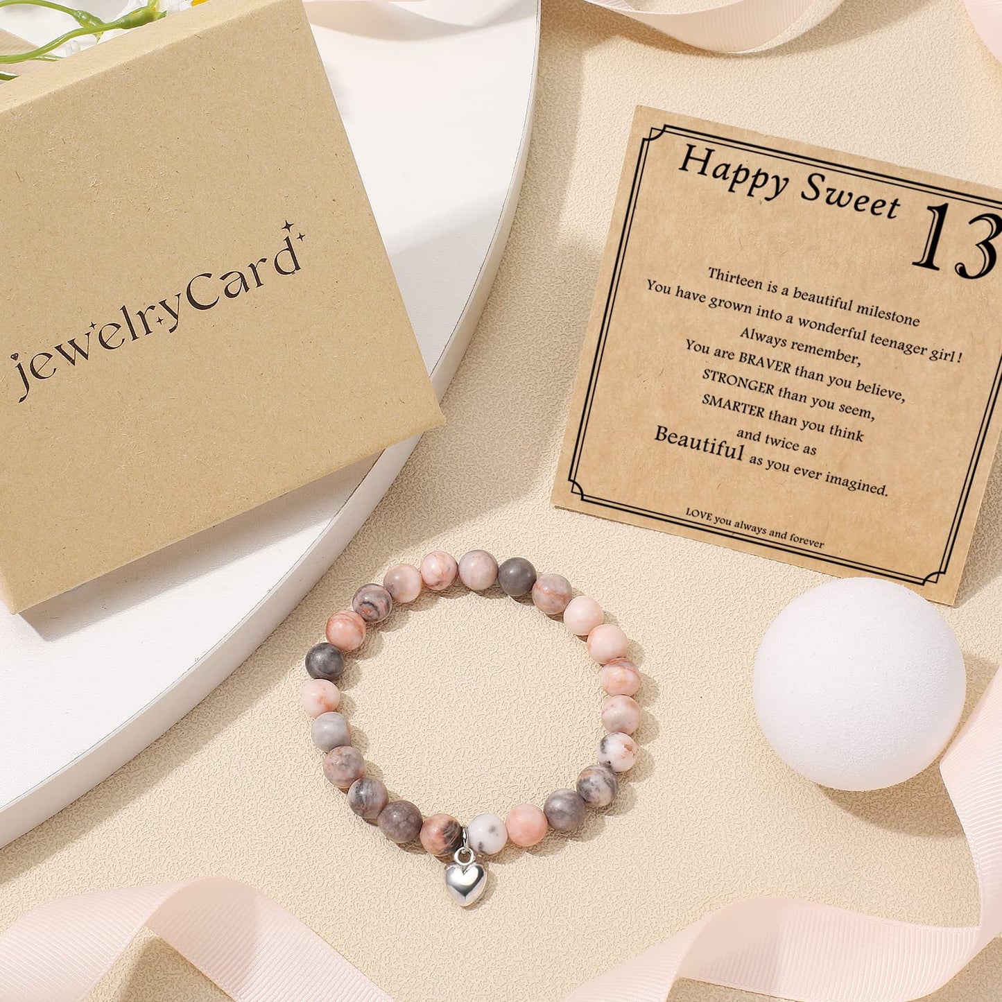 jewelrycard 13-60 Birthday Gifts for Women Girls, Natural Stone Bracelet for Women, 13 16 21 40 50 Year old Gifts for Daughter Mom Gradma
